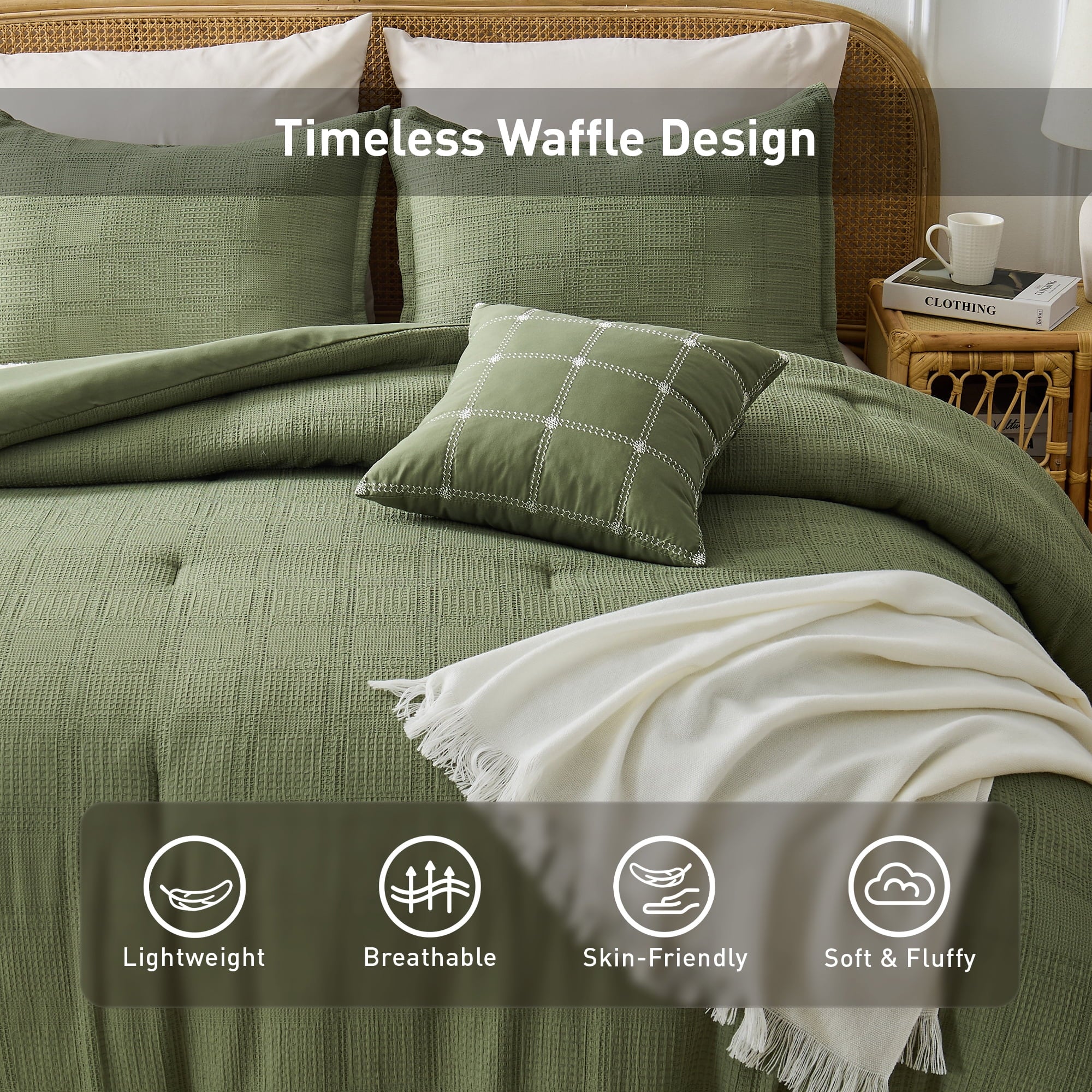 Waffle Weave Comforter Set Full/Queen Size, Lightweight & Breathable Comforter Bet Set for All Season, 3-Piece Textur... - Image 3