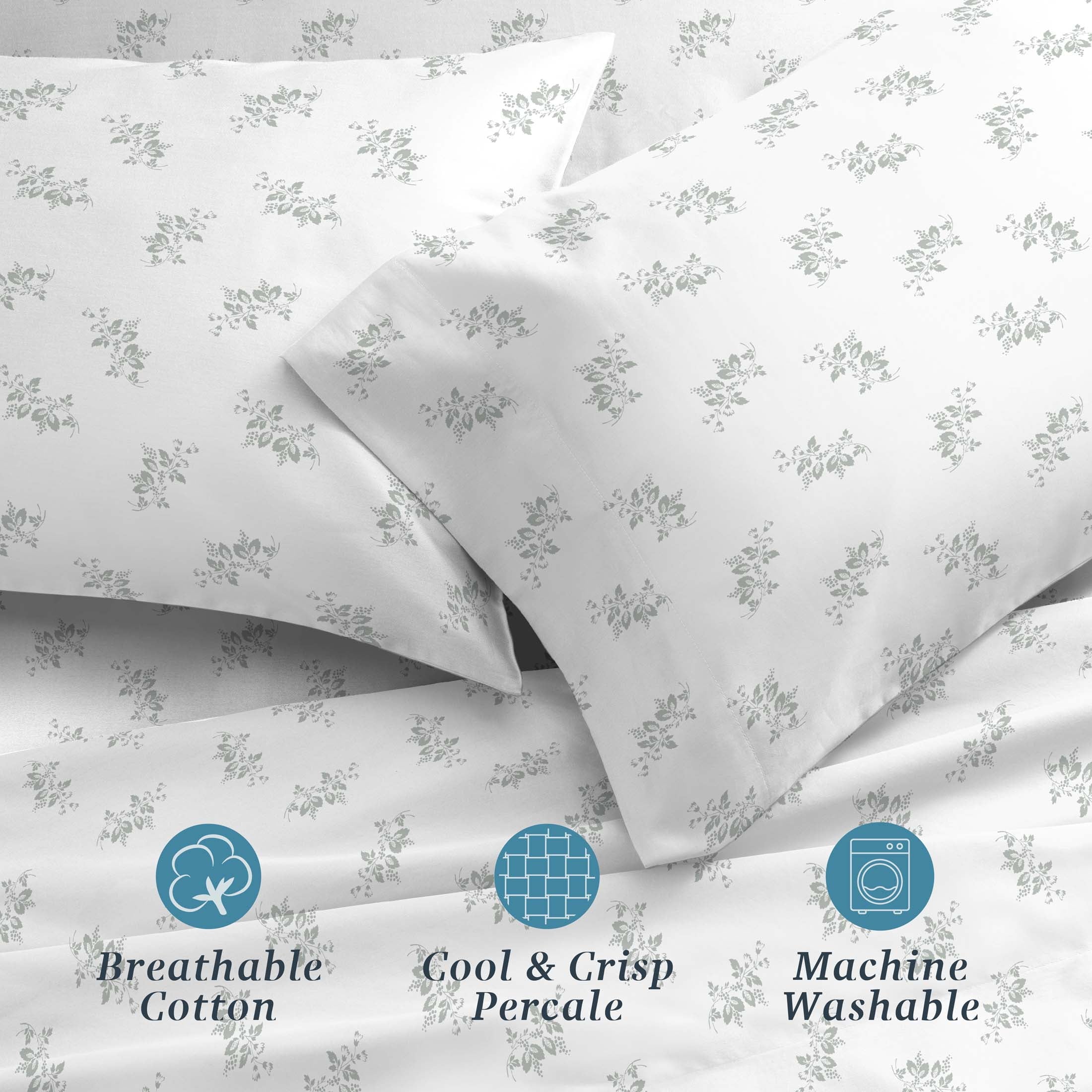 100% Cotton Percale 4-Piece Queen Size Deep Pocket Printed Bed Sheets Set, 1 Fitted, 1 Flat Sheet with 2 Pillowcases,... - Image 6