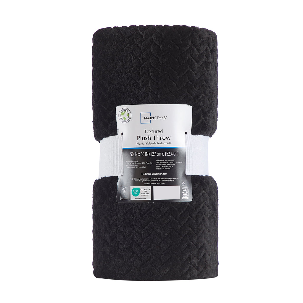 Cozy Textured Plush Throw Blanket, Black, 50"x60" All Ages - Image 4