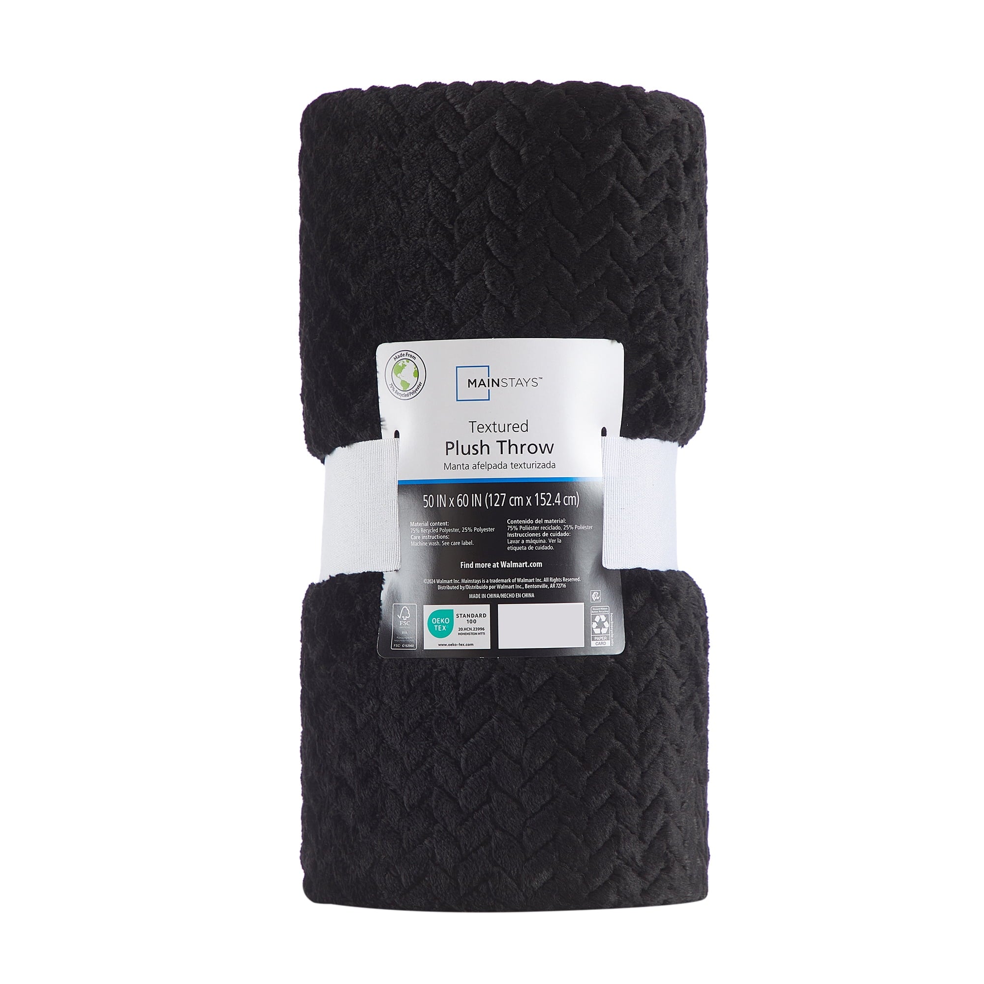 Cozy Textured Plush Throw Blanket, Black, 50"x60" All Ages - Image 4