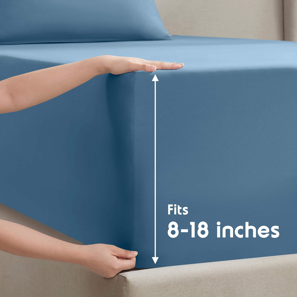 Split King Sheet Sets, 1800 Series Deep Pocket 5 Piece, Luxury Soft Microfiber Bed Sheet Sets, BLUE HEAVEN - Image 5