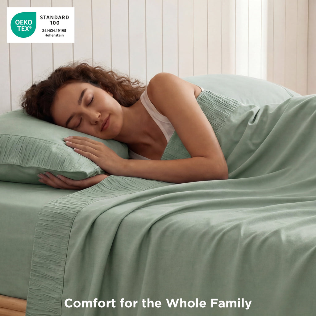 Queen Sheets Set, 4 Pieces Deep Pockets Cooling Soft Polyester Microfiber Bed Sheets Set, Sea Foam Green - Image 2