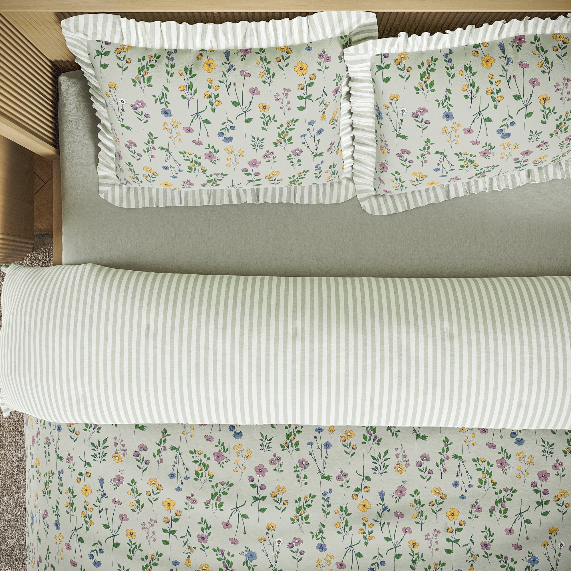 100% Cotton Botanical 3-Piece Sage Green Comforter Set, Full/Queen - Image 4