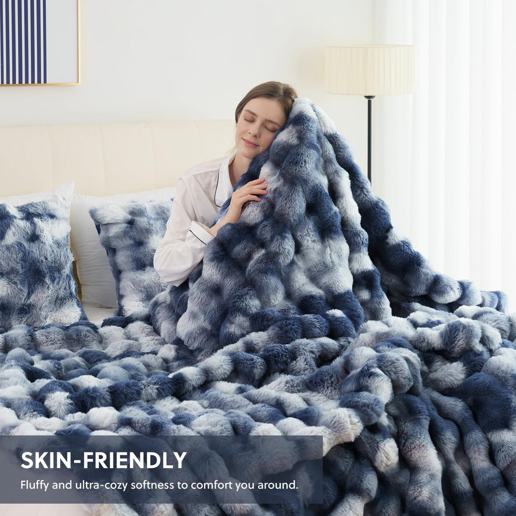 Faux Fur Throw Blanket for Couch Luxury Fluffy Thick Bubble Blanket Warm Cozy Throw for Bedroom Living Room, 50" x 60... - Image 2