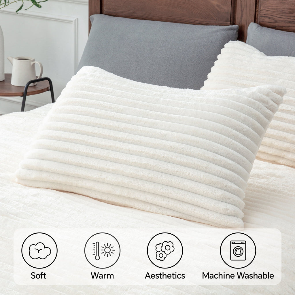 Fleece Queen Comforter Set -Super Soft & Warm Fluffy White Bedding, Luxury Fuzzy Heavy Bed Set for Winter with 2 Pill... - Image 6
