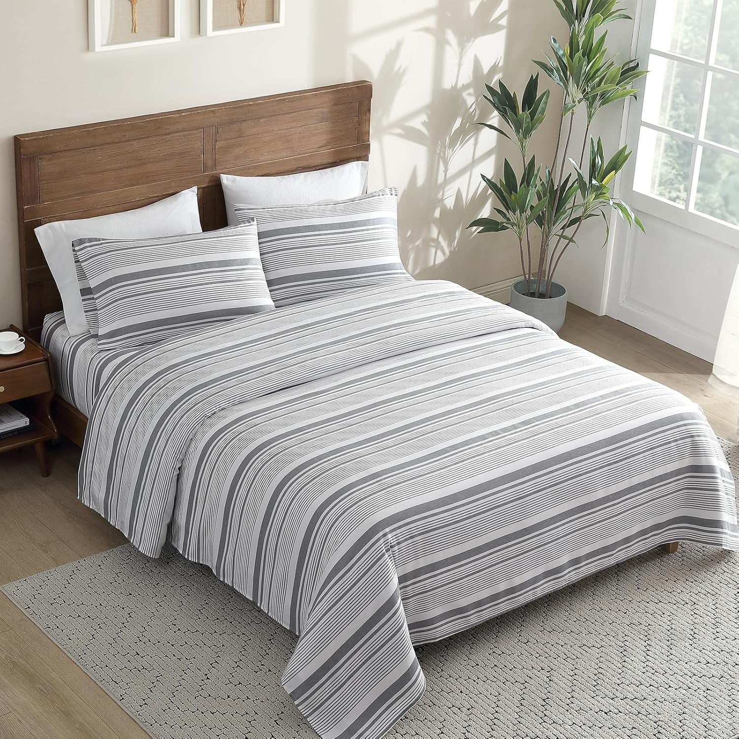 ClevaHome 3-Piece Twin Microfiber Classic Stripe Bed Sheet Set, Super Soft, Breathable Stripe Bedding with 16 inches Deep Pocket, Stone Stri - Image 4