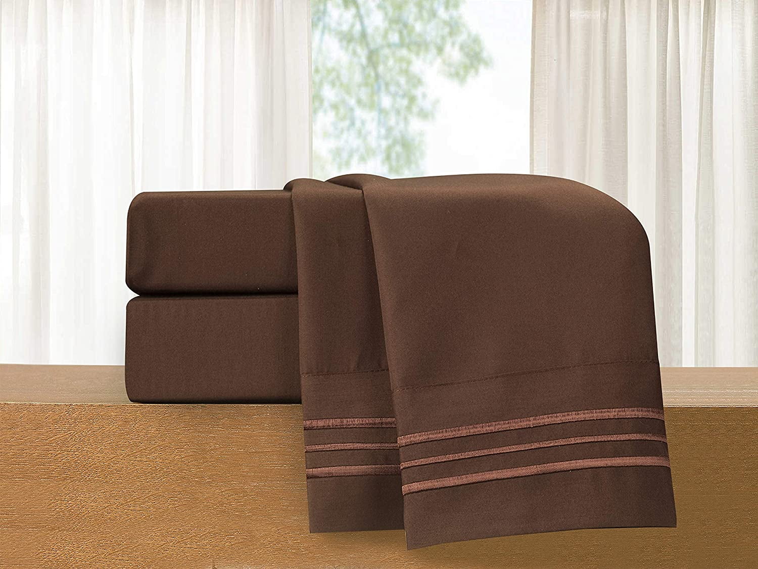 1500 Series Microfiber Bed Sheets 4-Piece Set, Deep Pocket, Twin/Twin XL Chocolate Brown - Image 3