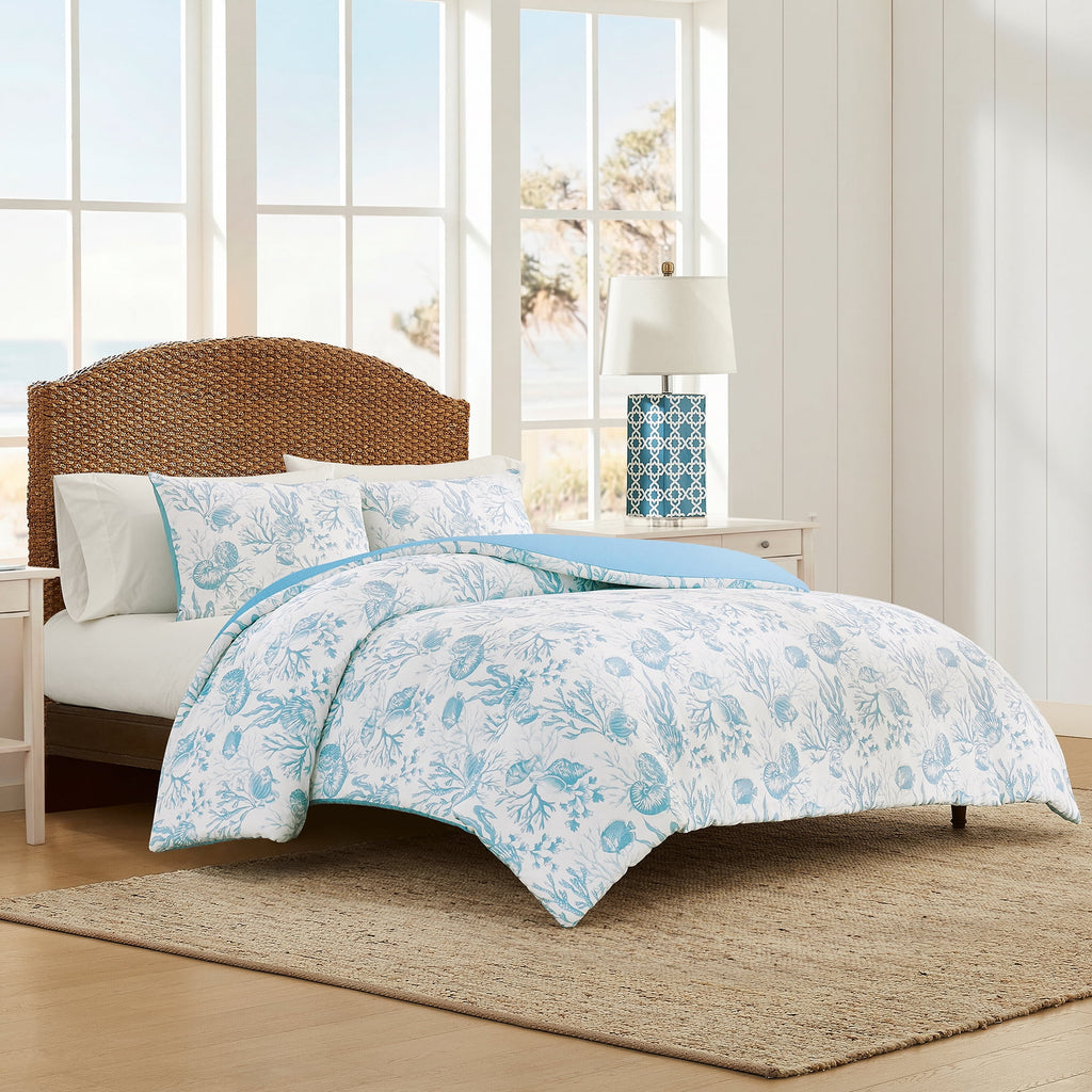 3-Piece Lightweight 100% Cotton Blue & White Ocean Print Comforter Set, Full/Queen - Image 5