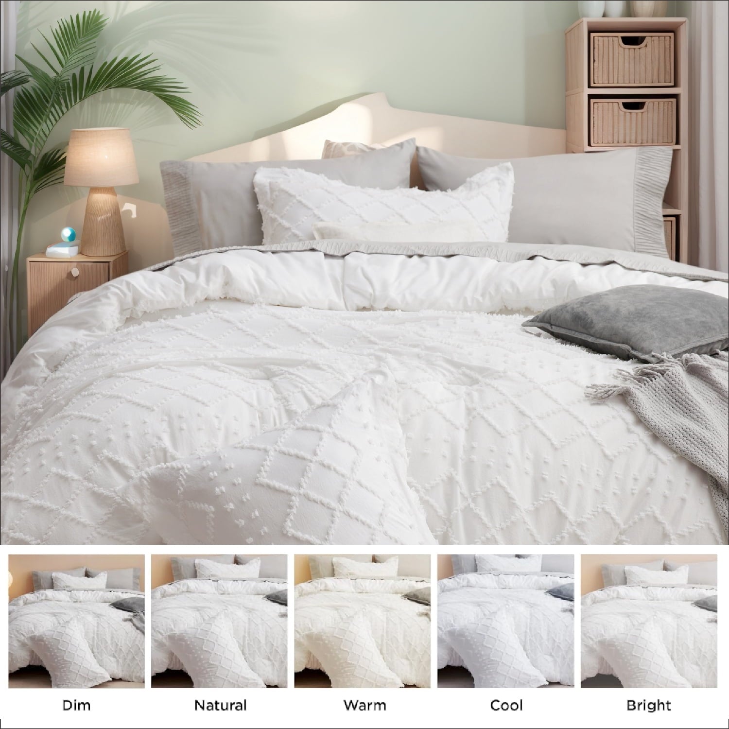 U by Bedsure Queen Comforter Set, Boho Tufted Shabby Chic Bedding Comforter Set, 3 Pieces Farmhouse Bed Set for All Seasons, White Bedding S - Image 2