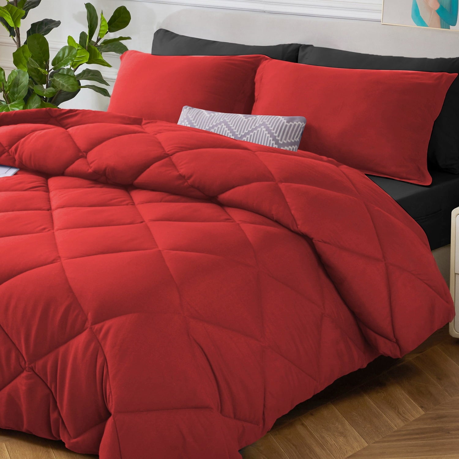 HIG 7 Piece Reversible Queen Comforter Set - Red Quilted Down Alternative Bedding All Season Super Soft Microfiber Bed in a Bag Includes She - Image 3