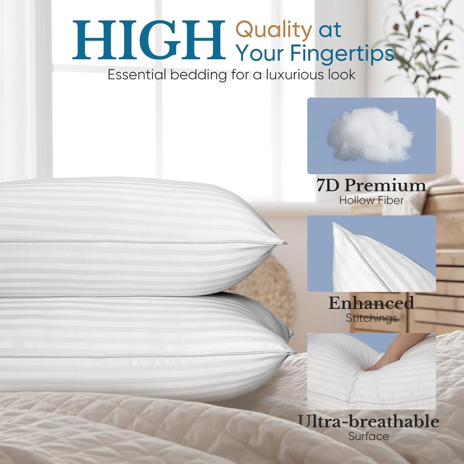 SORMAG Pillow for Beds 2 Pack Queen Size Pillows Set of 2 Hypoallergenic Hotel Down Alternative Pillow for Side and Back Sleeper 20 x 30 inc - Image 2