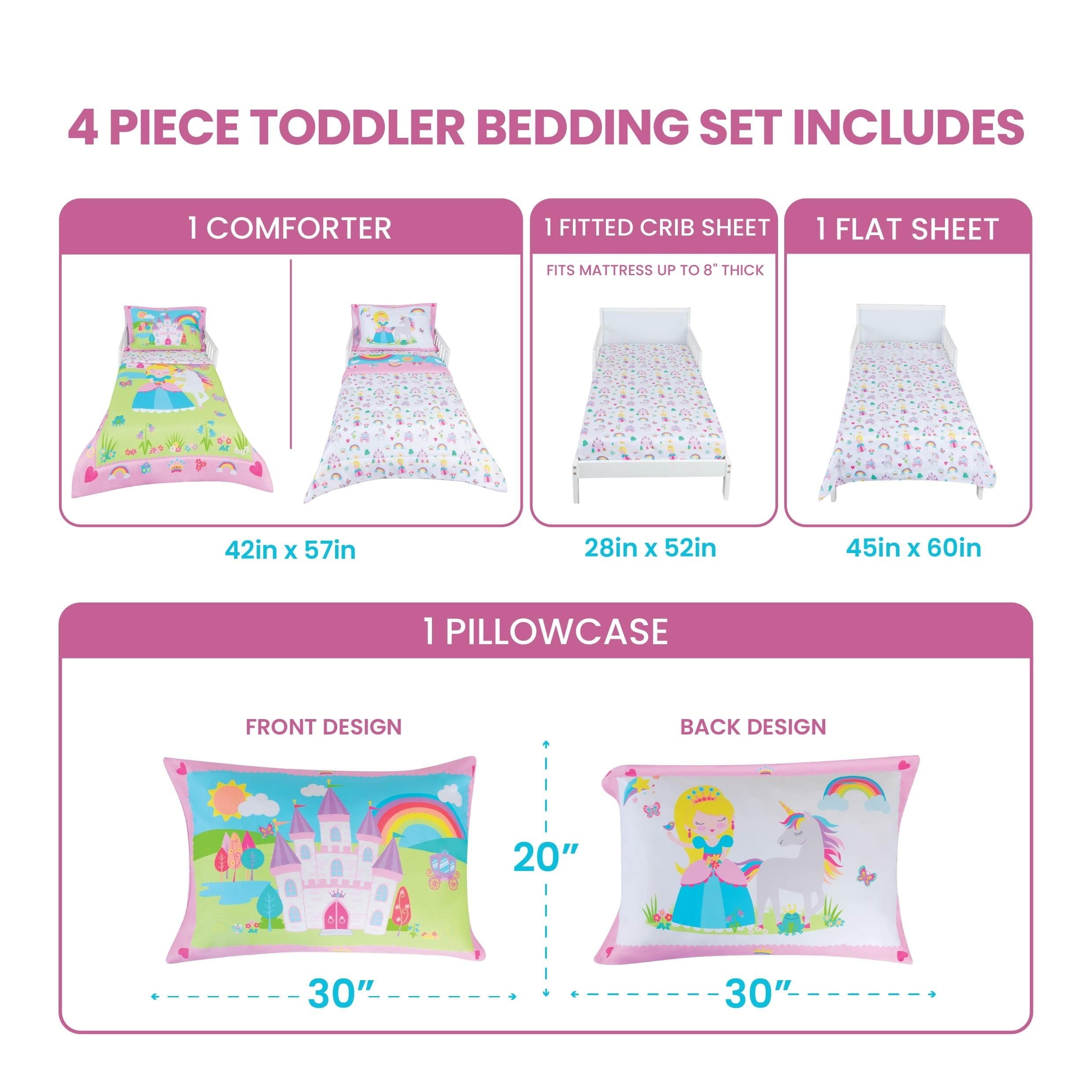 Princess Toddler Bedding Set for Girls - 4-Piece Toddler Bed Comforter Sets for Girls, Reversible Comforter & Pillowc... - Image 4