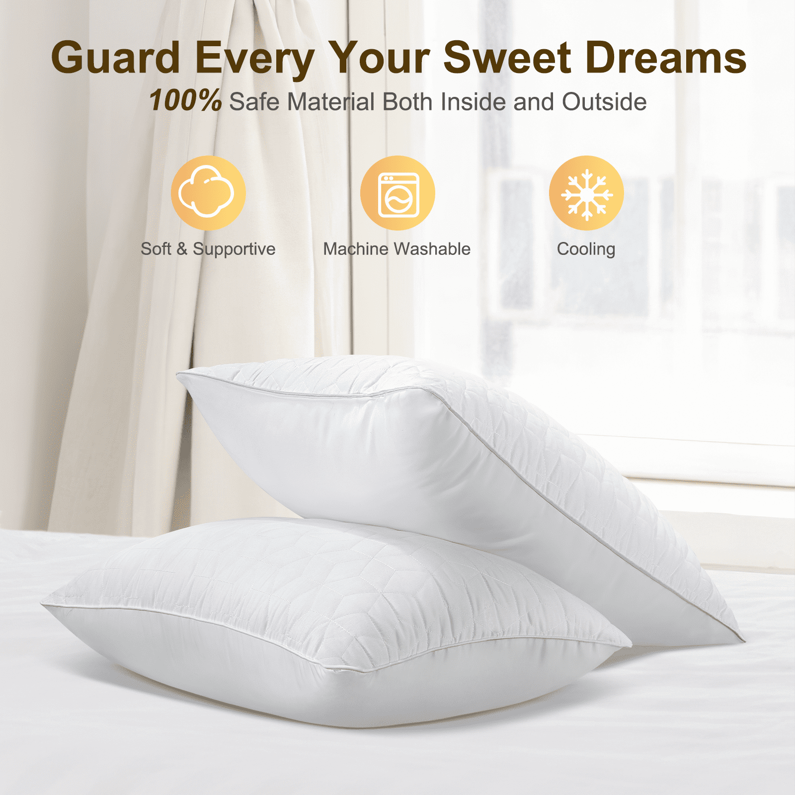 Bed Pillows Queen Size Set of 2, Hotel Gusseted Pillows for Sleeping, Alternative to Down Pillows, Soft Supportive & ... - Image 6