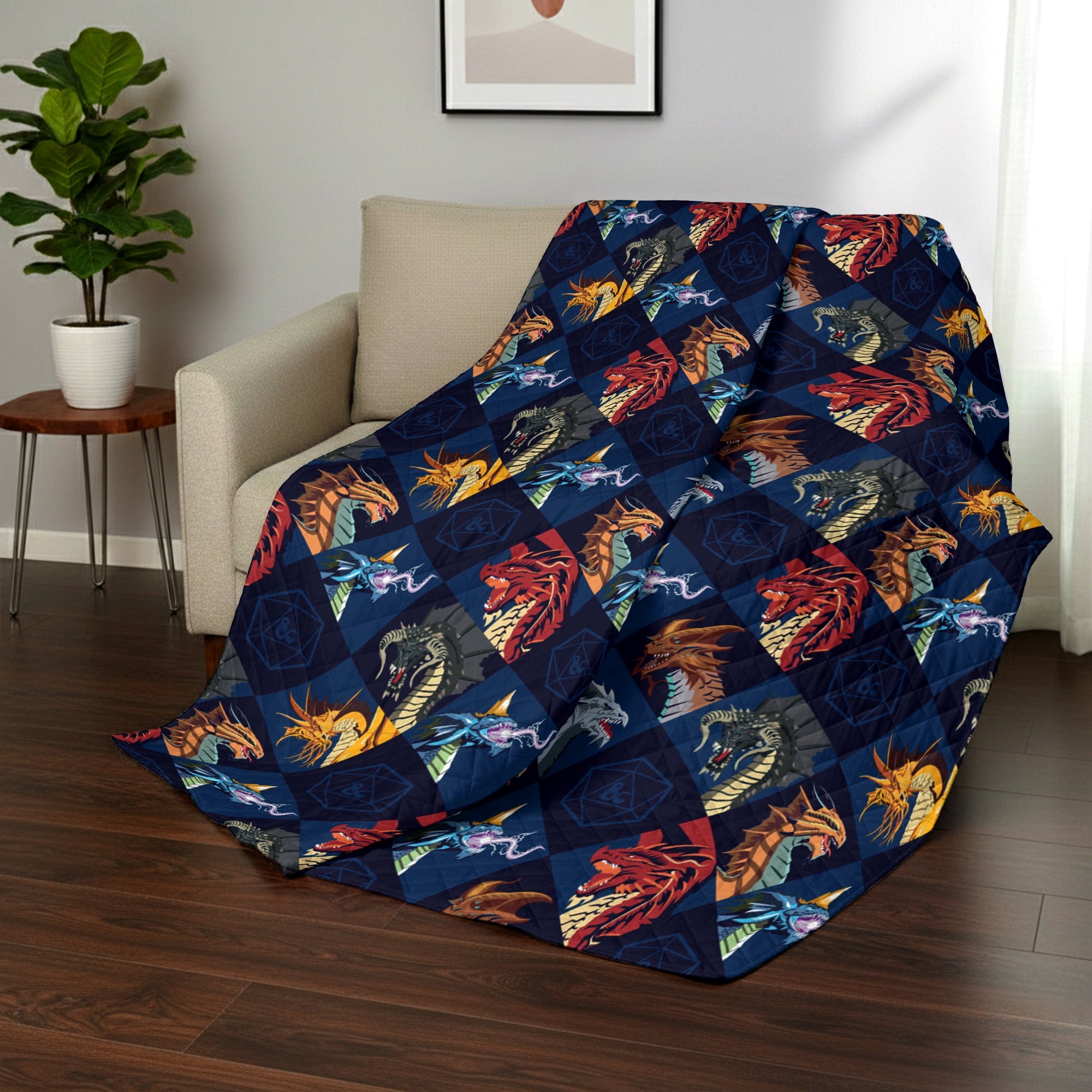 Dragons And Dice Quilted Throw Blanket 60x80 inches, Kids Character Bedding - Image 4