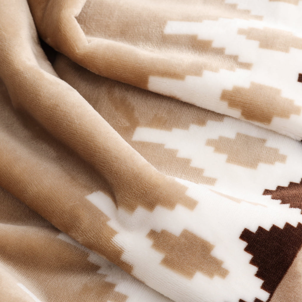 Printed Velvet Plush Reverse to Faux Fur Super Soft Throw Blanket, Oversized, Linder Border Beige - Image 4