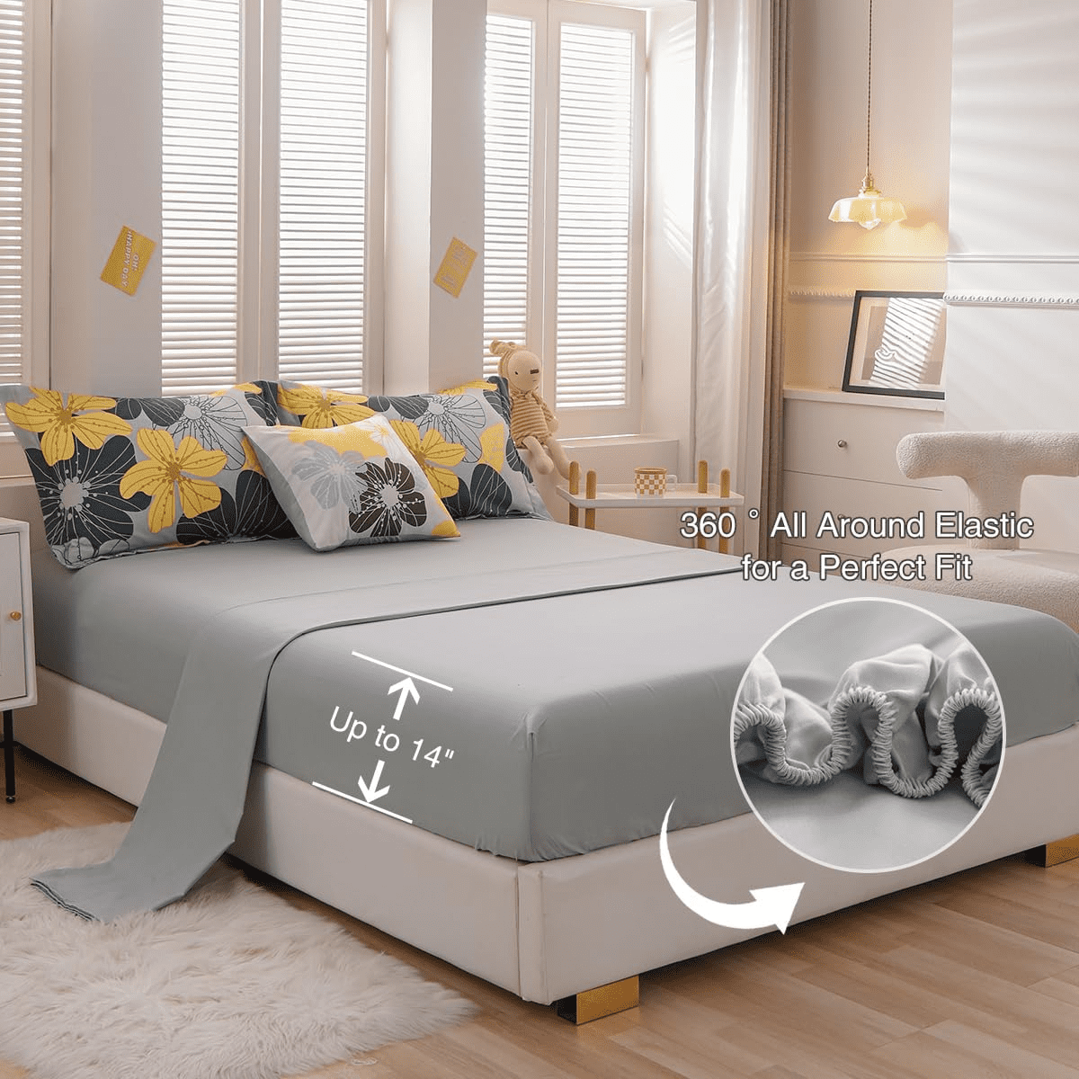 Yellow Floral Comforter Set Queen Flower Bed Set Adult Soft Botanical Boho Bedding Set - Image 6