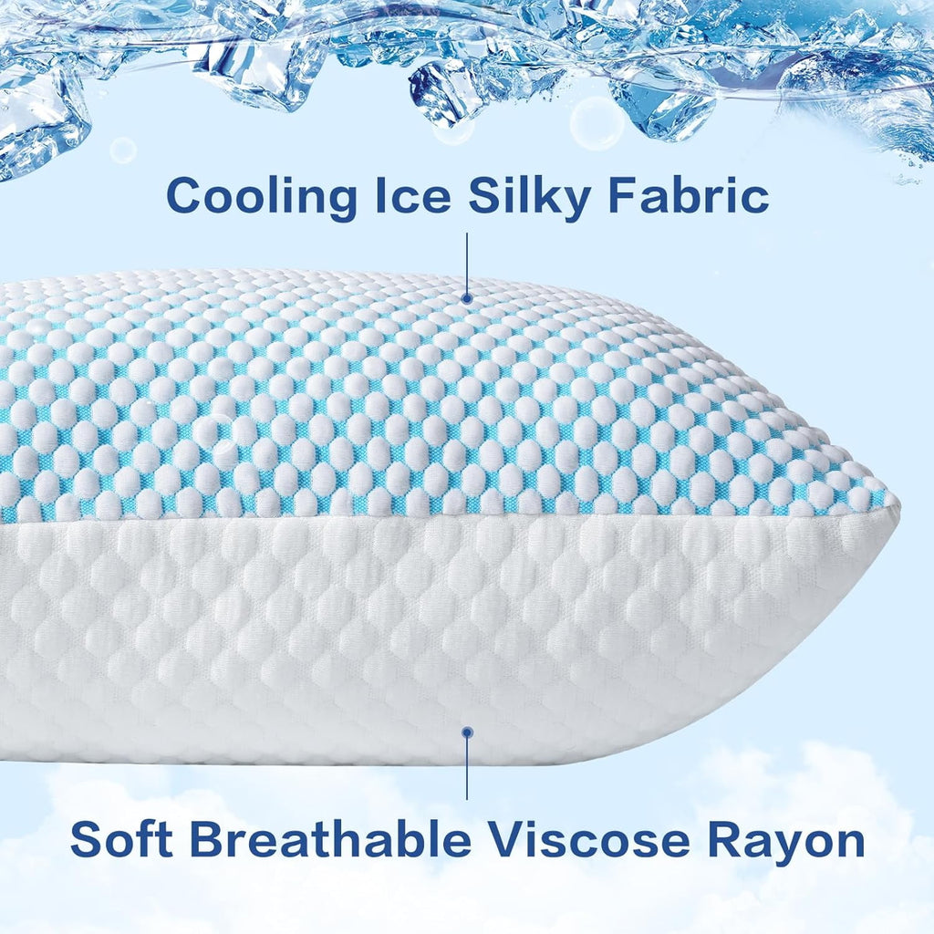 Thinway 2 Pack Cooling Pillow for Sleeping, Memory Foam Pillows Cool Bed Pillows Hotel Reversible Pillow with Washable Removable Cover for B - Image 2