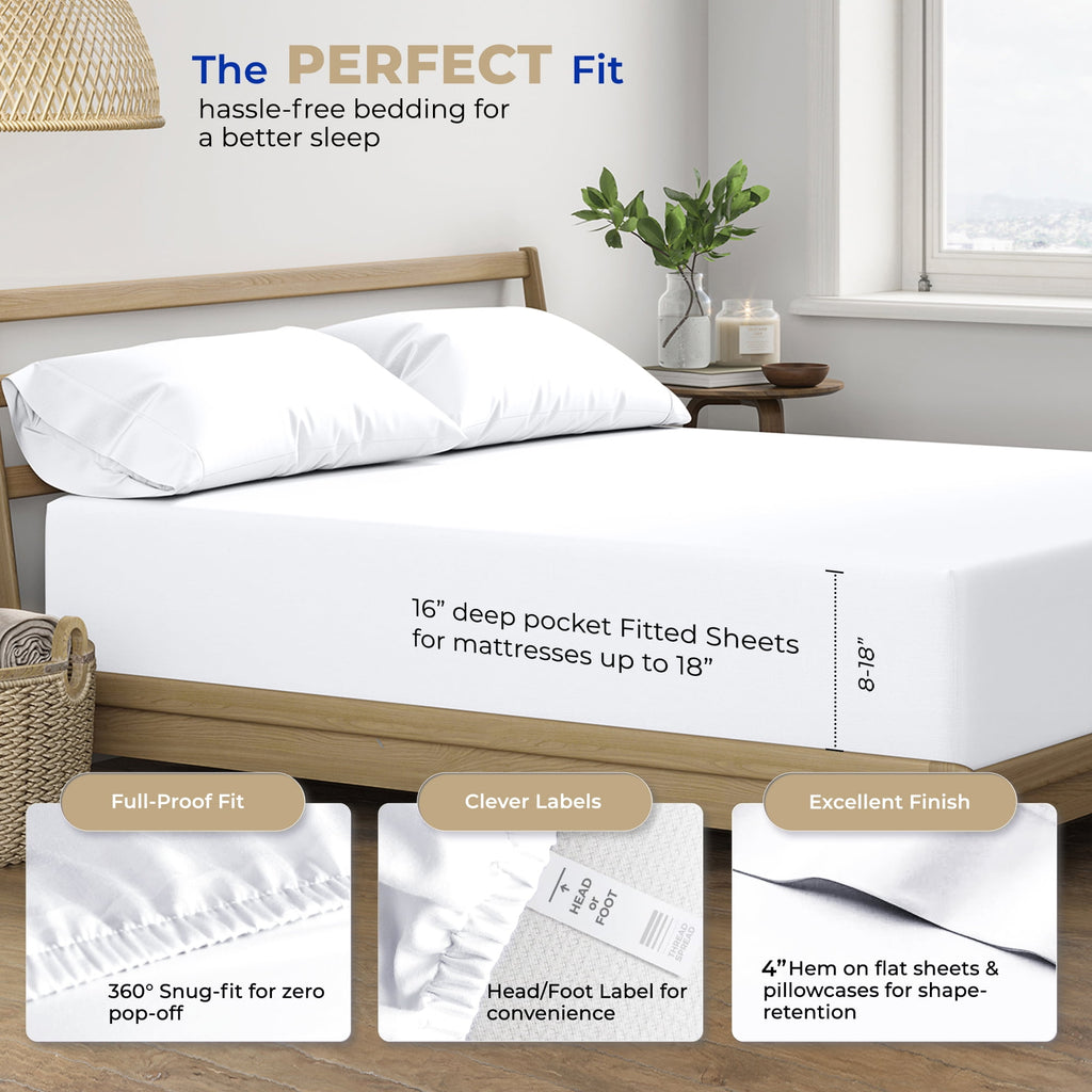 King Size Cotton Sheets Set - 400 Thread Count 4 PC 100% Cotton Sheets for King Bed, 16 In Deep Pocket King Size Cott... - Image 4