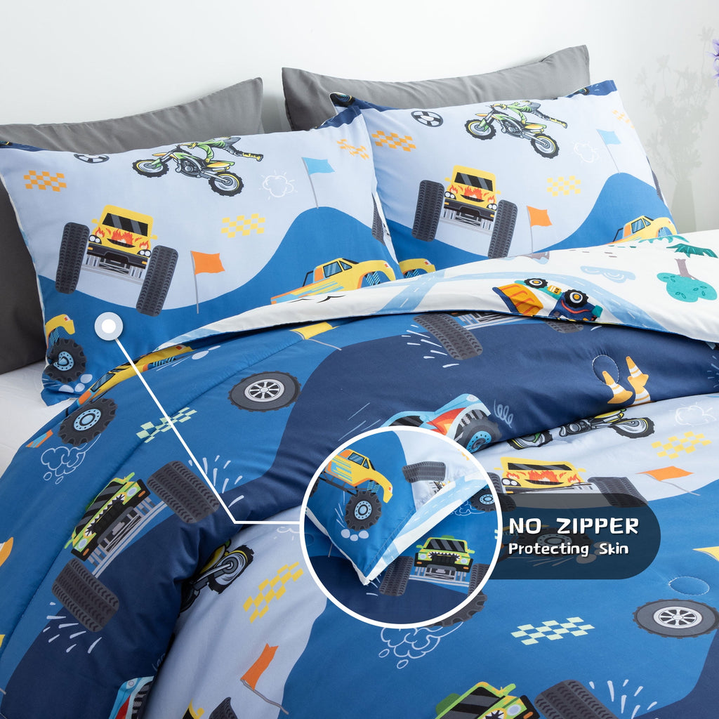 Btargot 3Pcs Reversible Construction Truck Twin Comforter Set for Boys Kids Excavator Vehicle Motorcycle Bedding Set Blue - Image 6