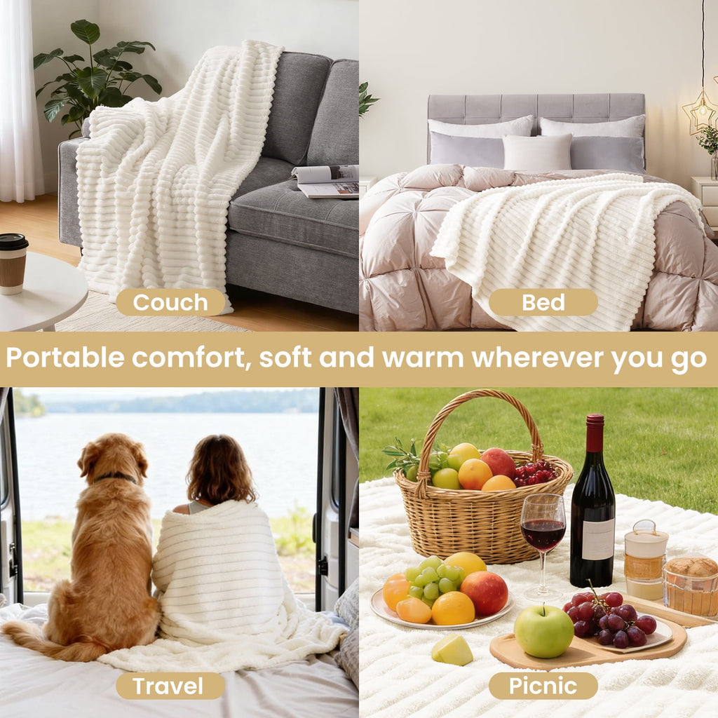 EMONIA White Fleece Throw Blanket for Couch, 320GSM Super Soft Cozy Blankets and Throws, Decorative Fleece Blankets for Women Men Gifts, Thr - Image 5