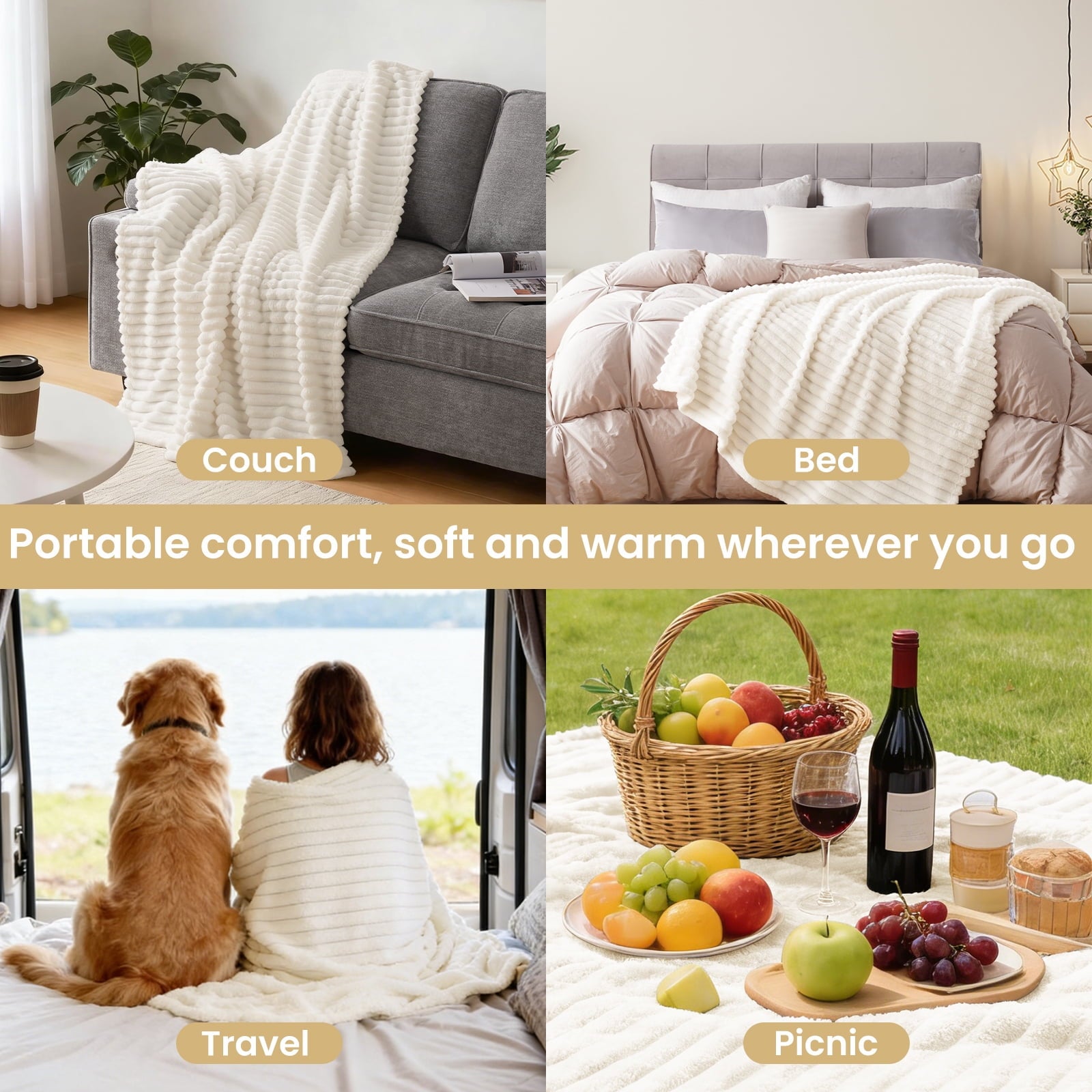 EMONIA White Fleece Throw Blanket for Couch, 320GSM Super Soft Cozy Blankets and Throws, Decorative Fleece Blankets for Women Men Gifts, Thr - Image 5