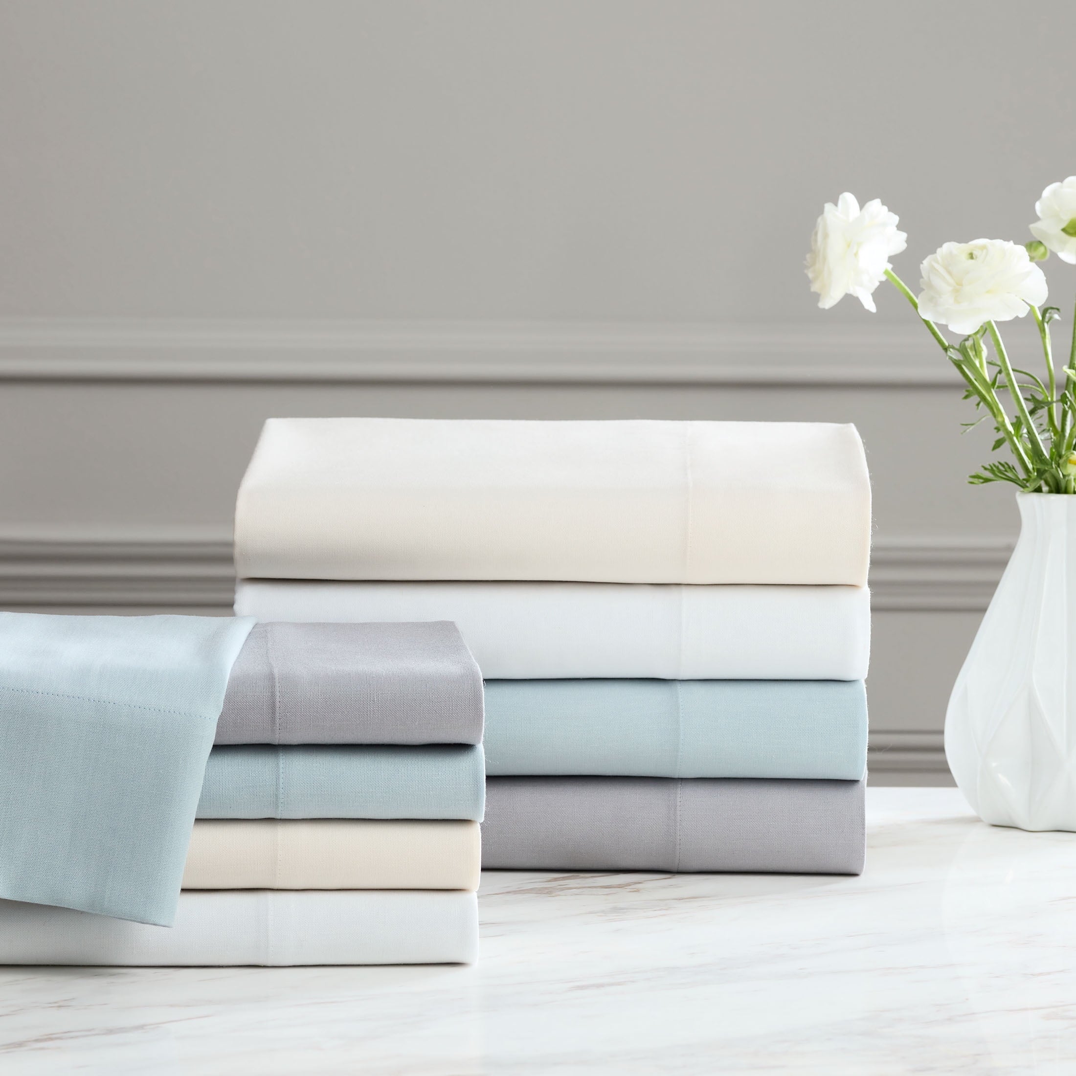 4-Piece White Lyocell & Linen Blend Percale Bed Sheet Set, Queen - Image 4