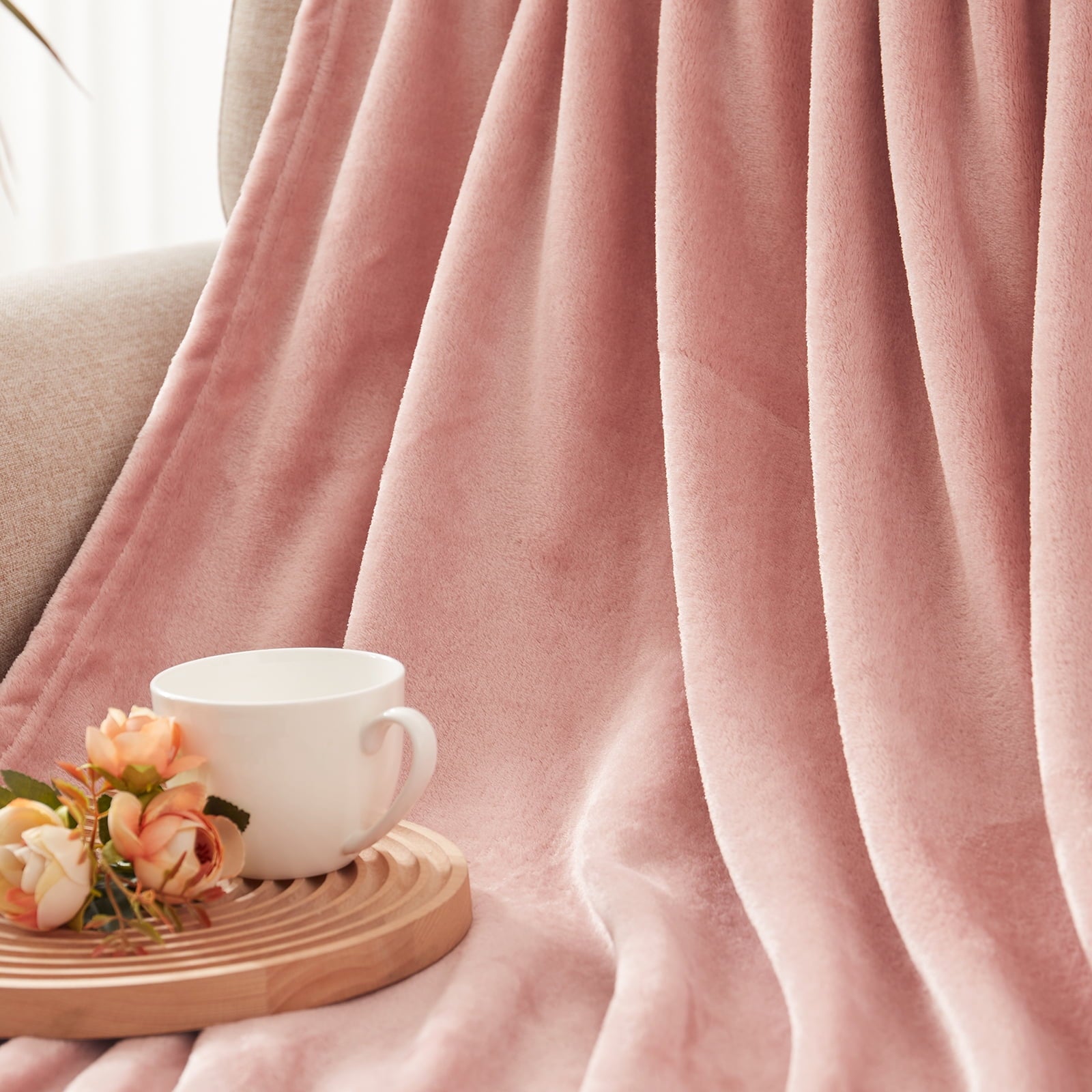 Large Flannel Fleece Velvet Plush Throw Blanket - 50" x 70" (Pink) - Image 3
