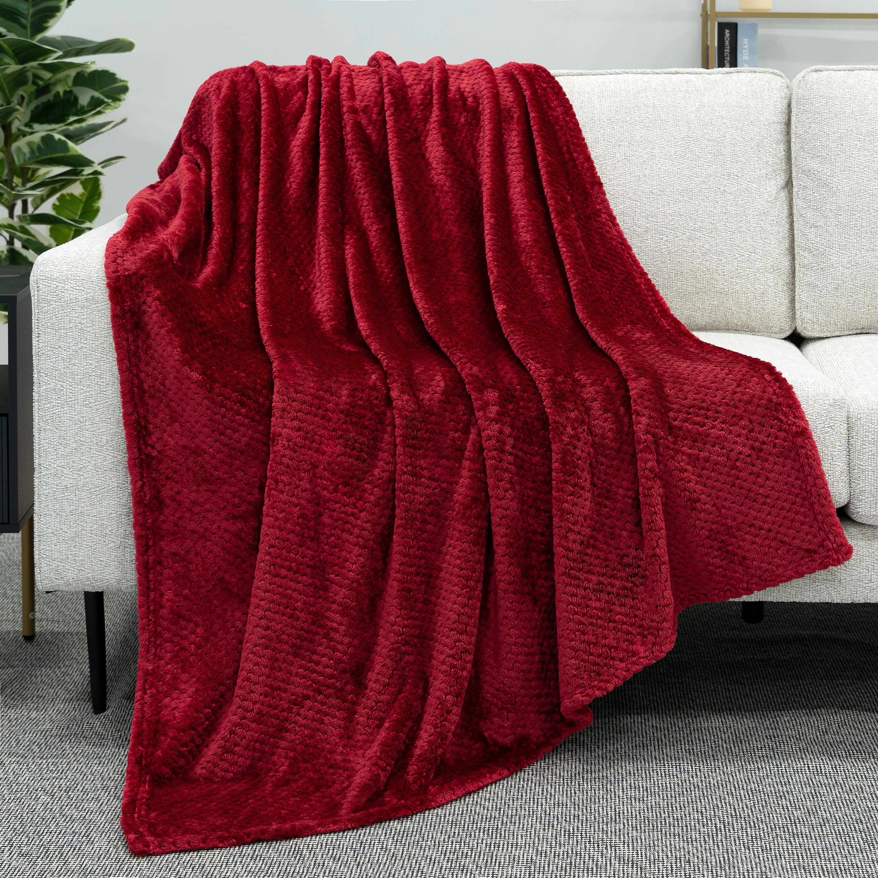 PAVILIA Maroon Red Throw Blanket for Couch, Twin Bed, Soft Fleece Throws for Sofa Chair, Fuzzy Waffle Textured Blanket, Cozy Warm Lightweigh - Image 5