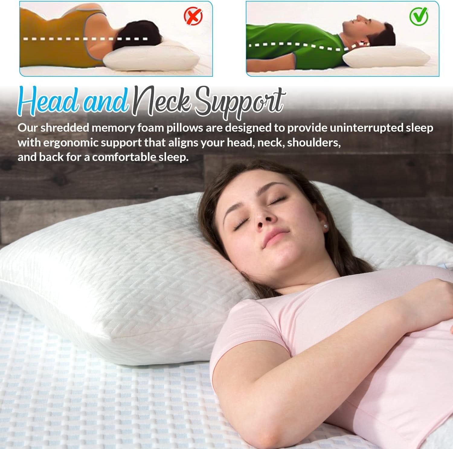 King Size Bamboo Pillow, Memory Foam Bed Pillows with Washable Pillowcases, King (1 Pack) - Image 3