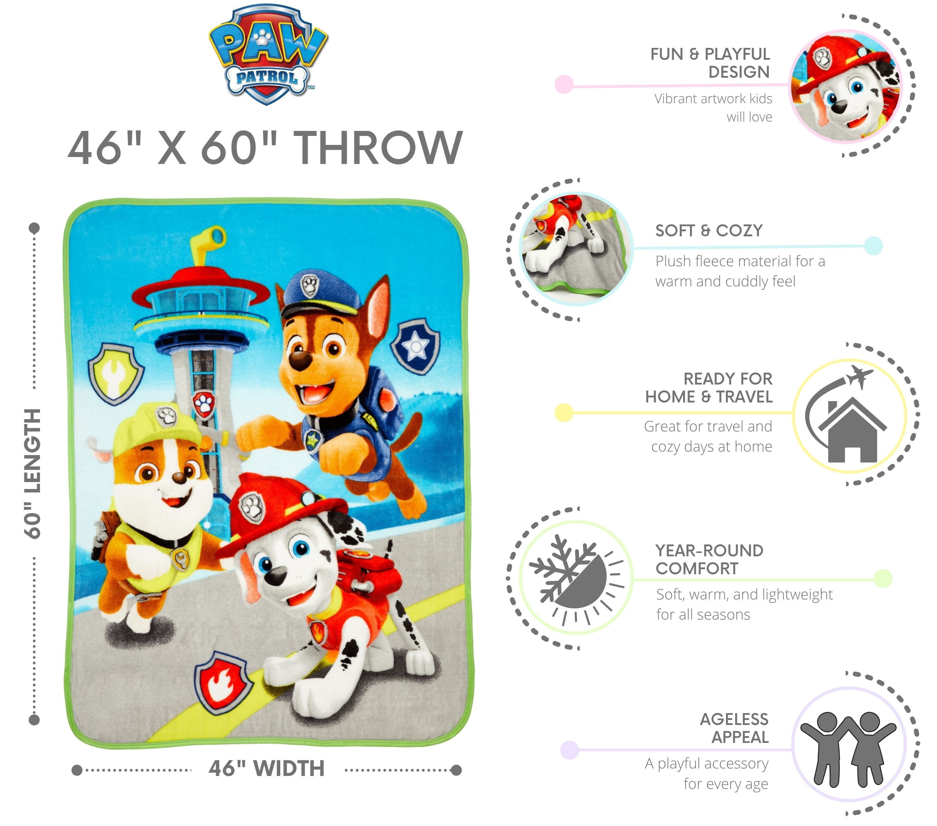 PAW Patrol Kids Coral Fleece Throw, 46 x60 - Image 4