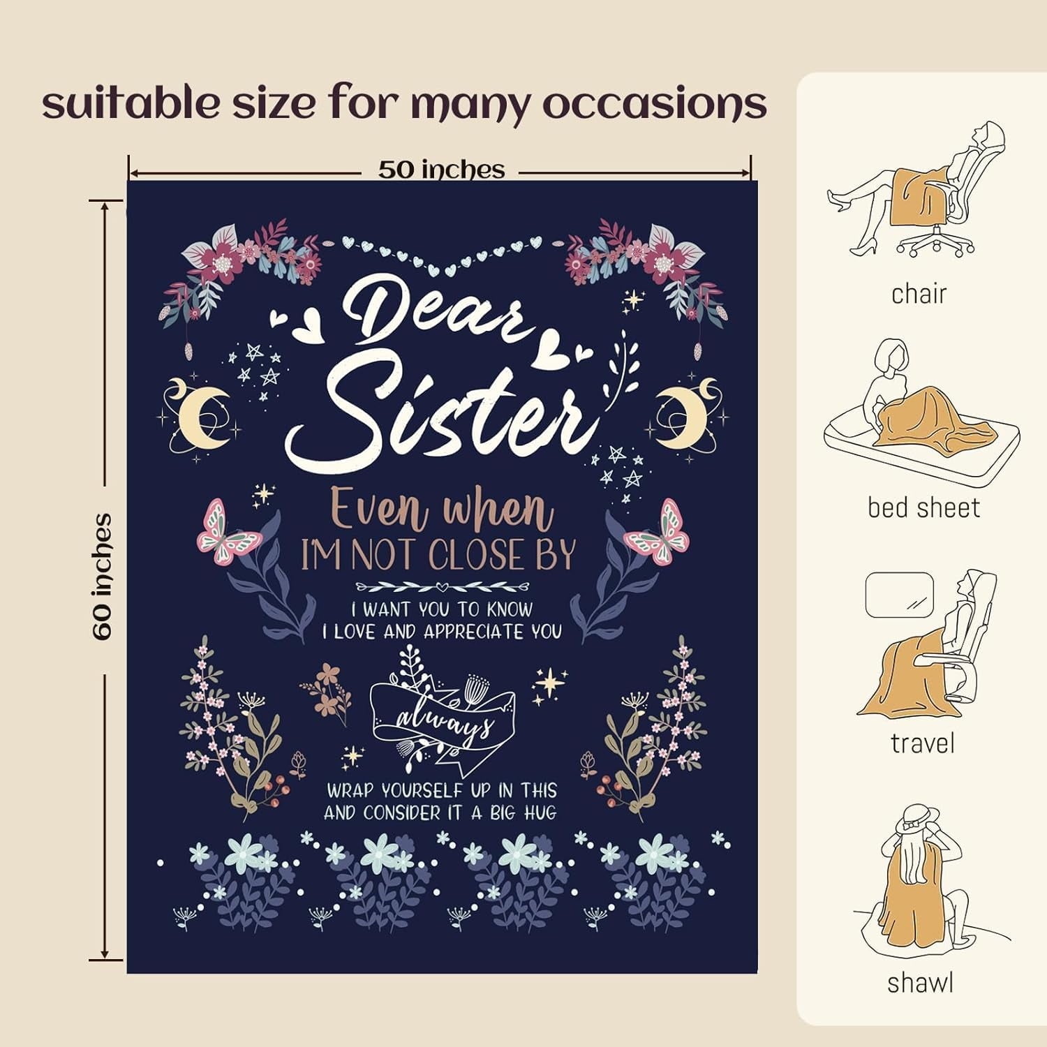 Sister Gifts Blanket, Sisters Gifts from Sister on Mother's Day, Blanket Present for Sisters on Valentine's Day, Happy Birthday Sister, to M - Image 3