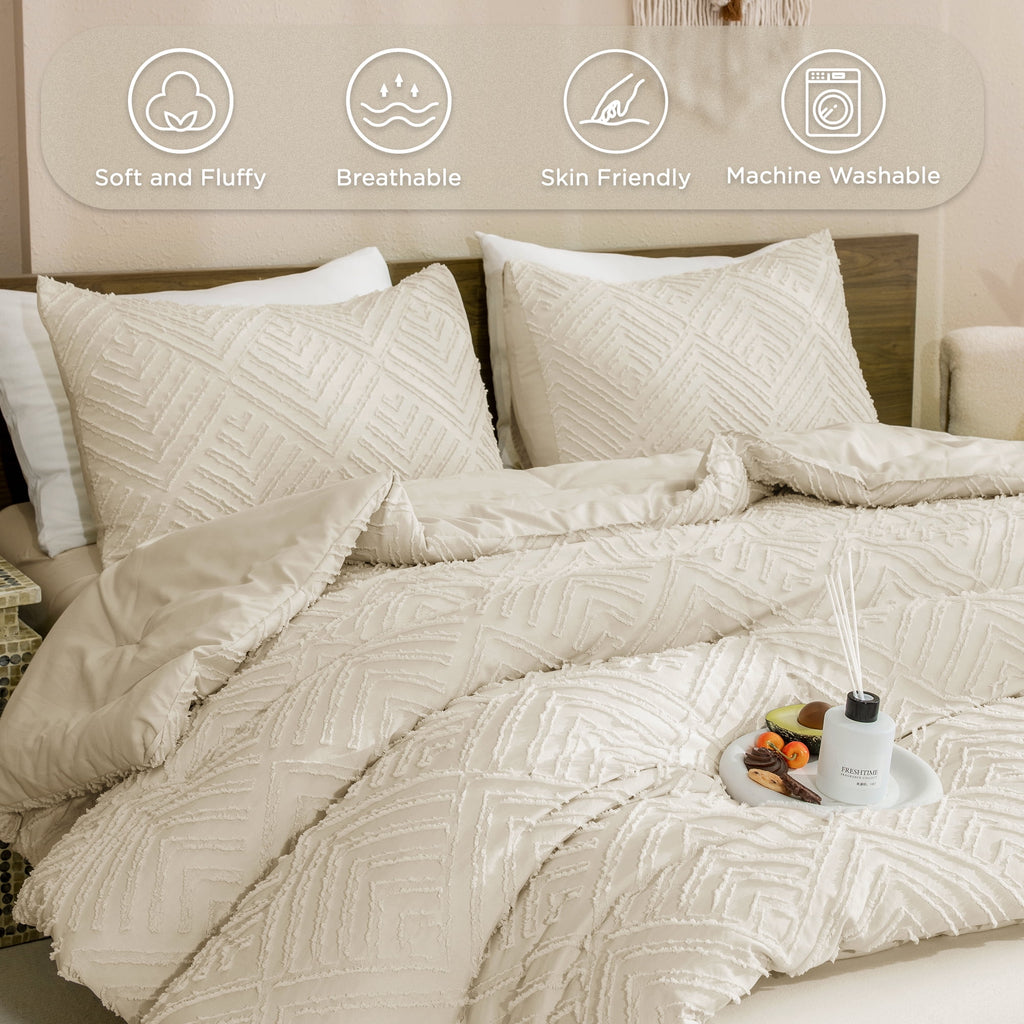 ANGENIA King Size Comforter Sets Beige - 3 Pieces Cream Boho Bedding Comforter Set for King Bed - Soft Fluffy Tufted Textured All Season Bed - Image 5
