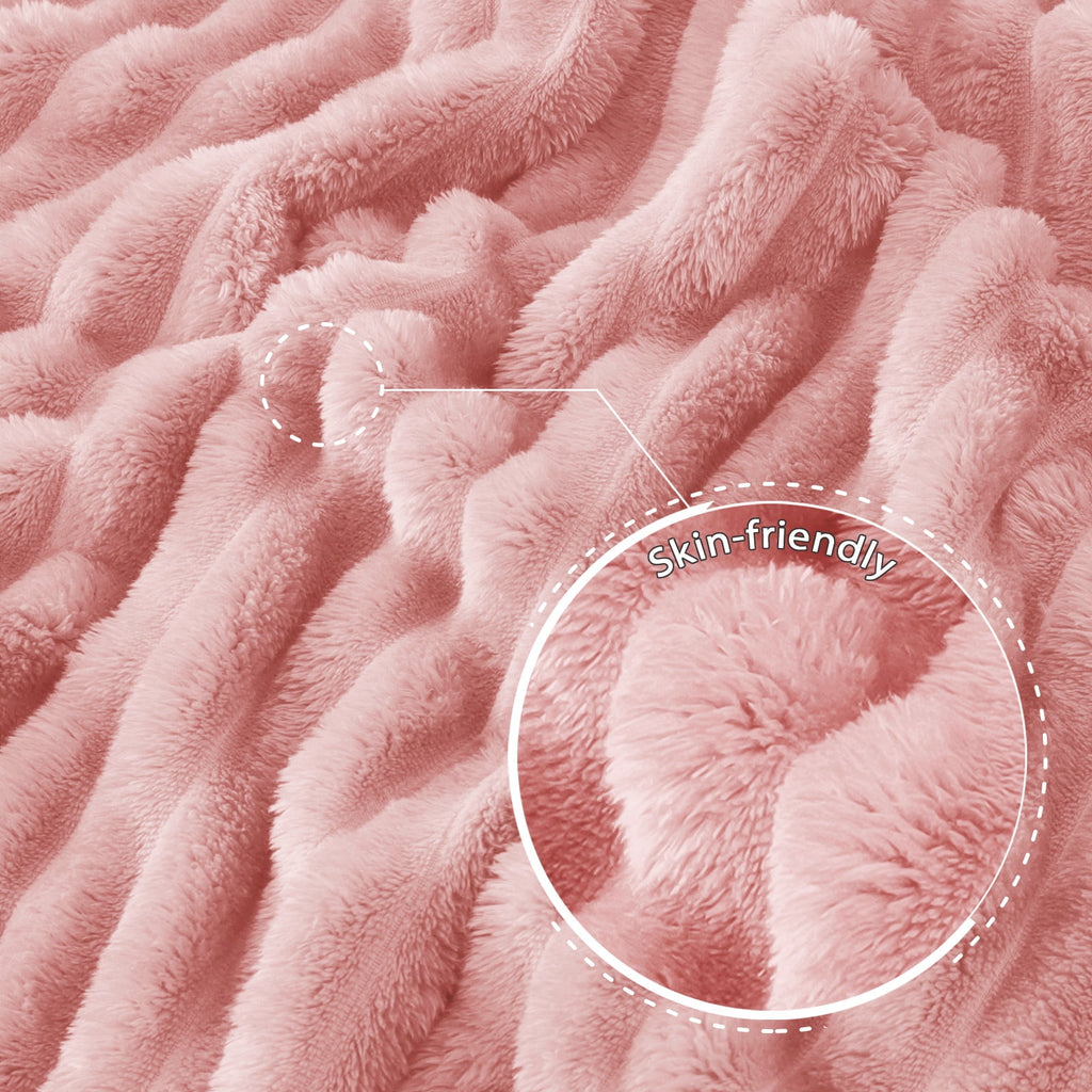 Exclusivo Mezcla Fleece Throw Blanket for Couch, Super Soft 3D Striped Jacquard Blanket, Lightweight Fuzzy Cozy Blankets, Pink, 50"x60" - Image 6