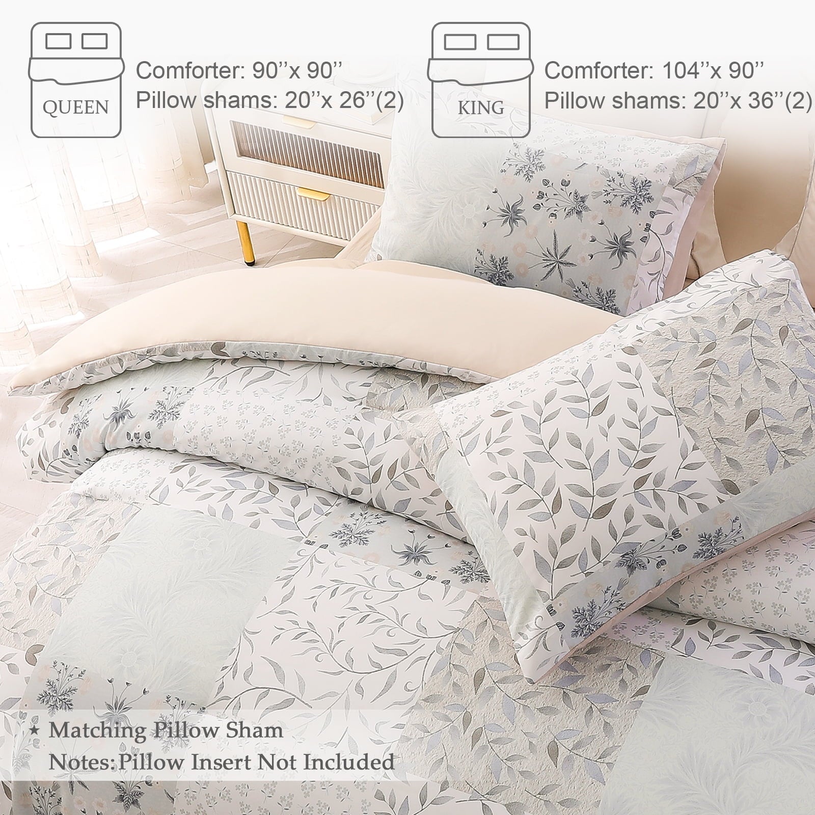 3-Piece Patchwork King Size Comforter Set, Microfiber Bedding Down Alternative Comforter for All Seasons with 2 Pillo... - Image 5