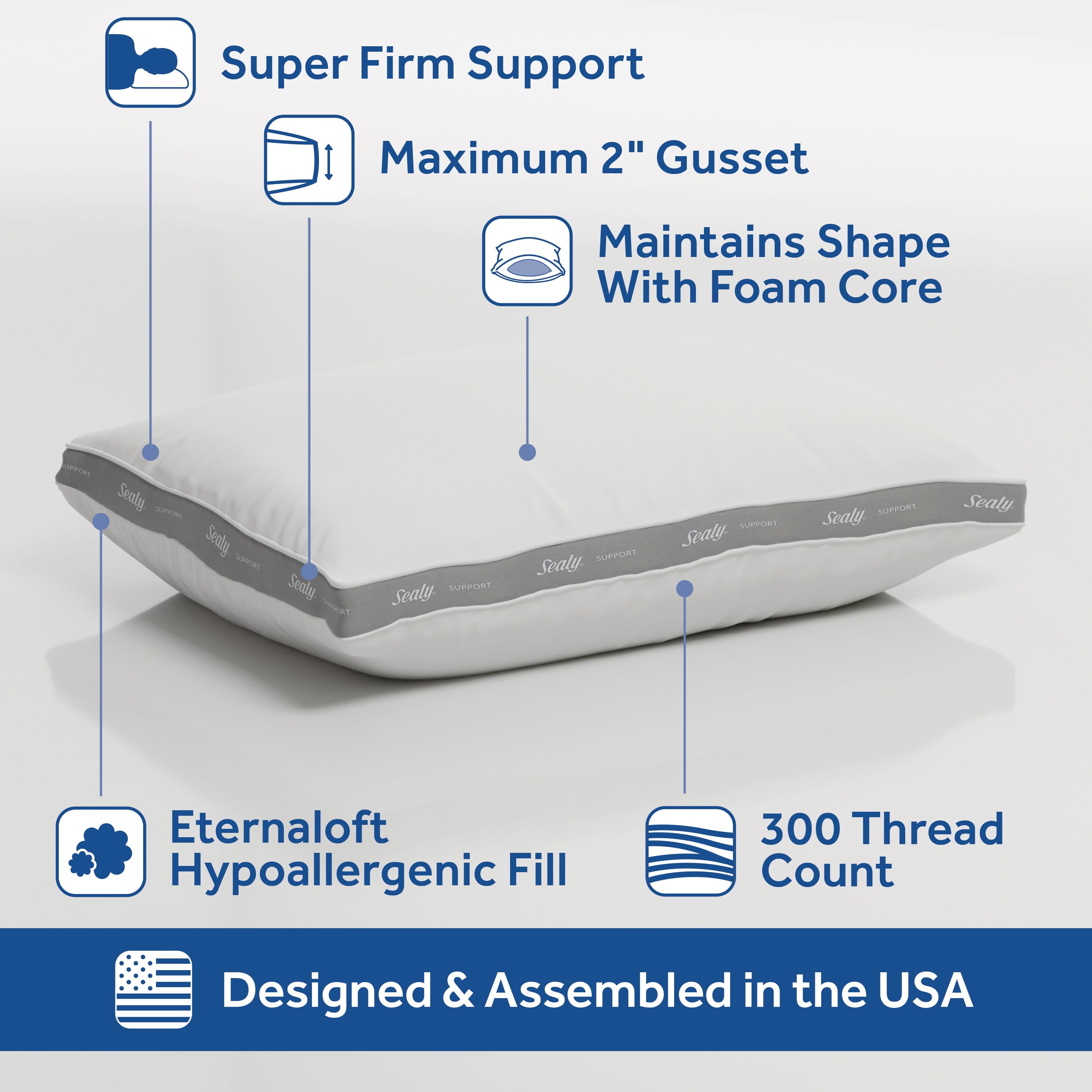 Sealy Extra Firm Support Foam Core Pillow 2pk, King - Image 2