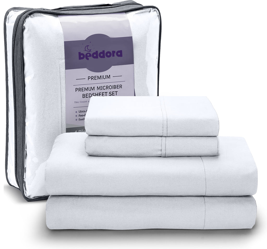 Beddora Queen Size Bed Sheet Set in Bright White – 4 Piece Microfiber Sheets, Ultra-Soft, Deep Pocket, Wrinkle-Resistant, Easy Care, Adult - Image 6