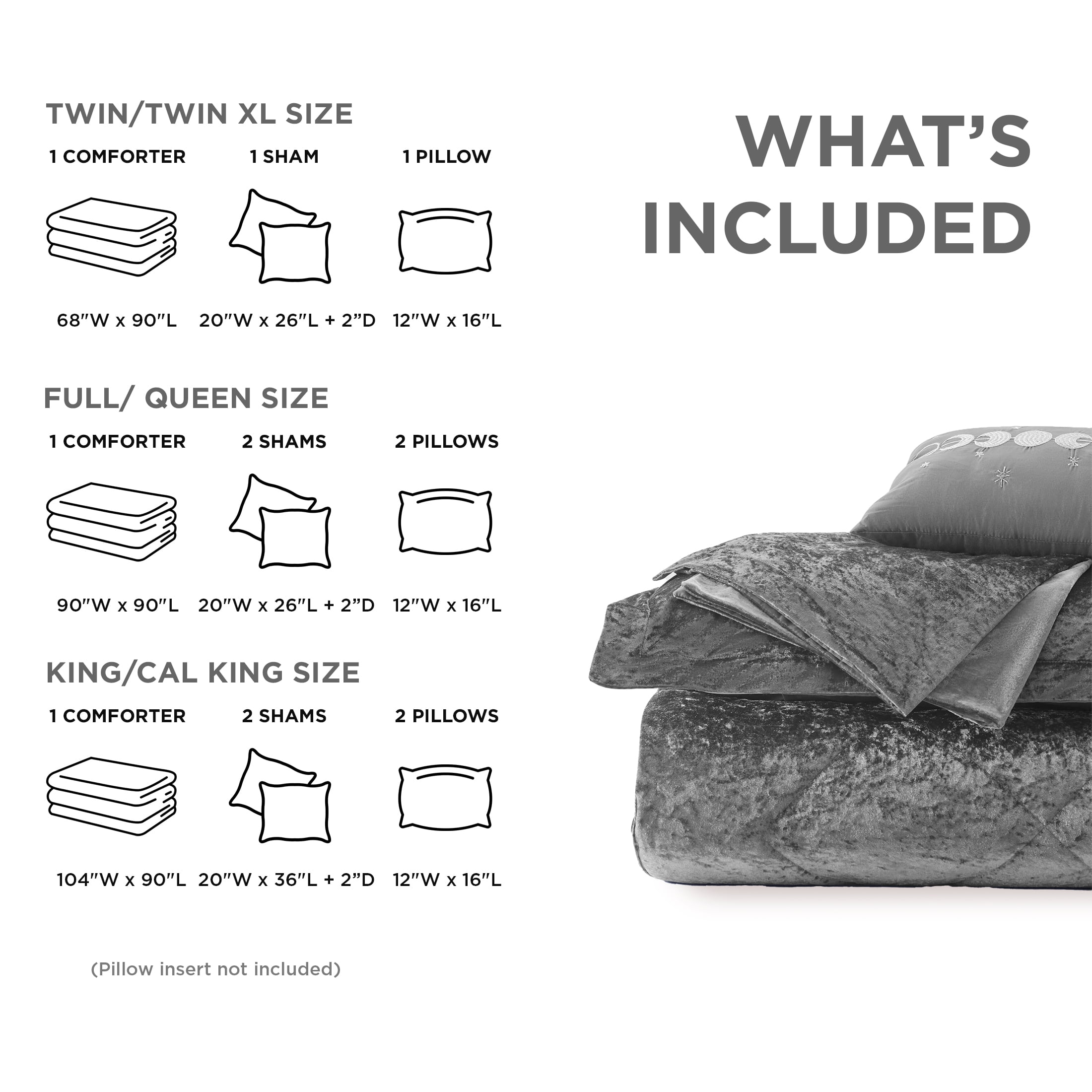 King/Cal King Size Comforter Sets, Velvet Bedding Comforter Set for All Seasons, Grey Bedding Set with Decor Pillow, ... - Image 2