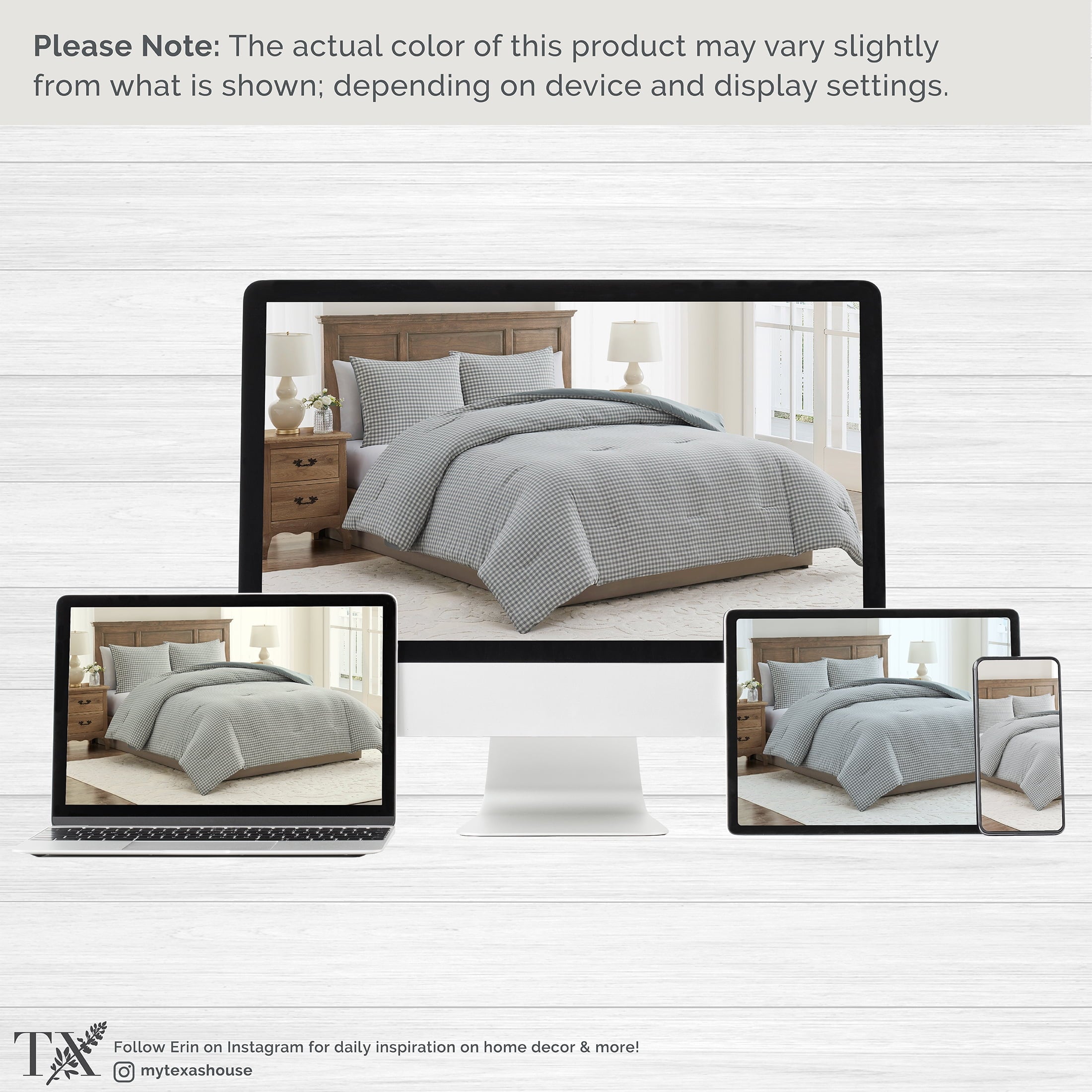 Full/Queen Comforter Set, All-Season, 3-Piece, Green Gingham Plaid - Image 5