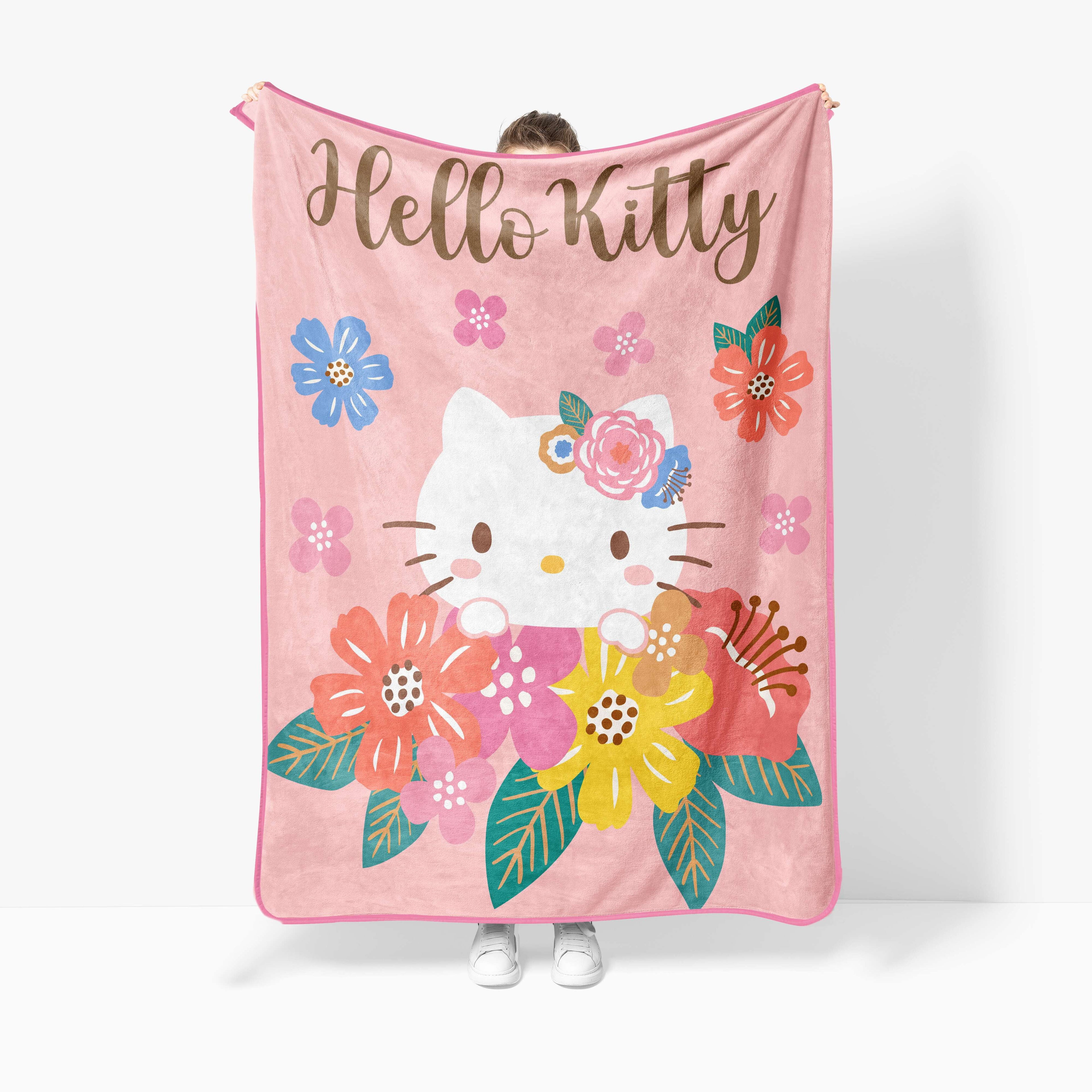 Sanrio Hello Kitty Floral Grace 46 x 60 Coral Fleece Kids Throw Blanket - Soft Bedding Accessories - Image 2