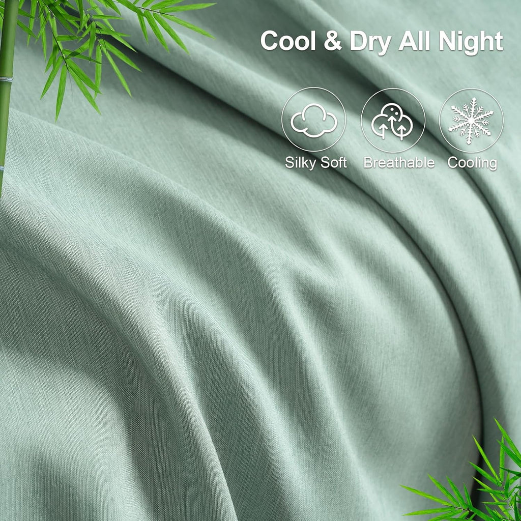 PHF Bamboo Bed Sheet Sets, 4 Pieces King Silky Soft Bedding Sheets, 1800 Thread Count 16 Inch Deep Pockets, Sage Green - Image 3