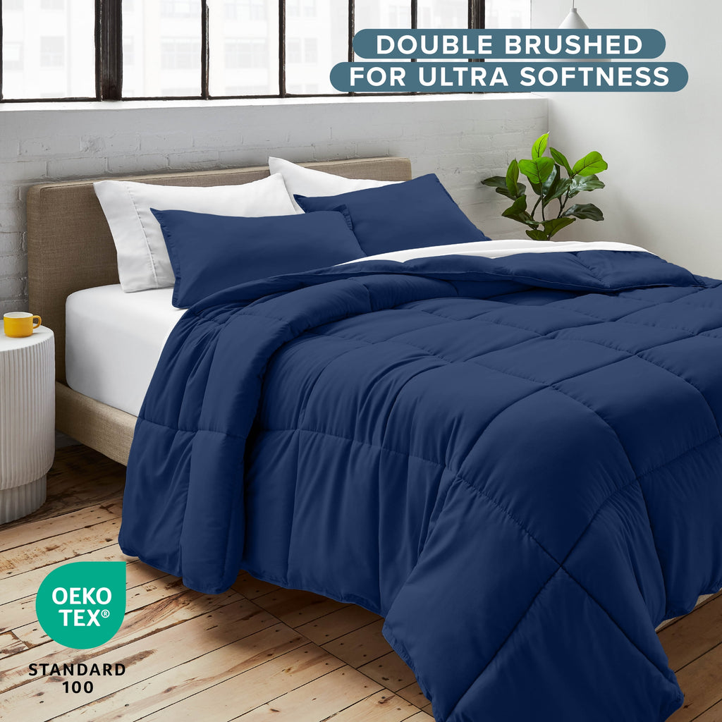 Down Alternative Comforter Set - 3-Pieces - All Seasons - Queen, Dark Blue - Image 5