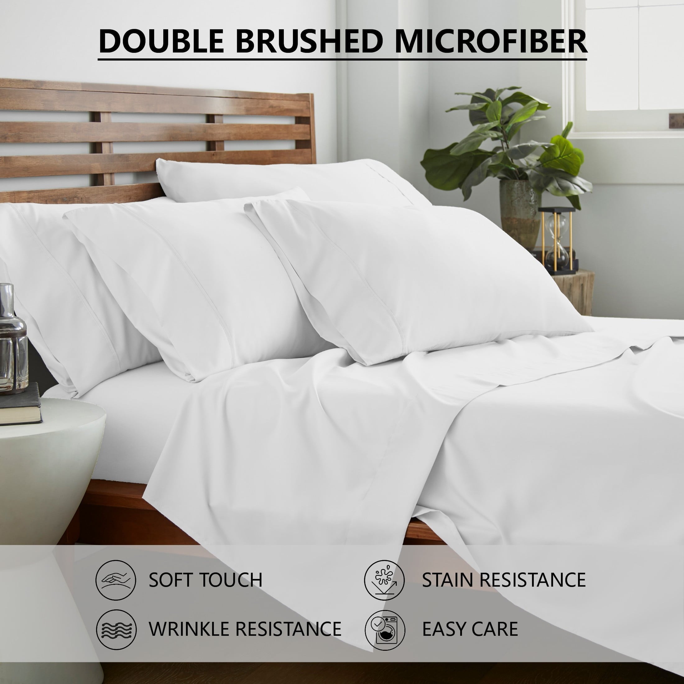 Queen Size 6 Piece Bed Sheet Set White - Ultra Soft Microfiber Deep Pocket Wrinkle Free - Image 3