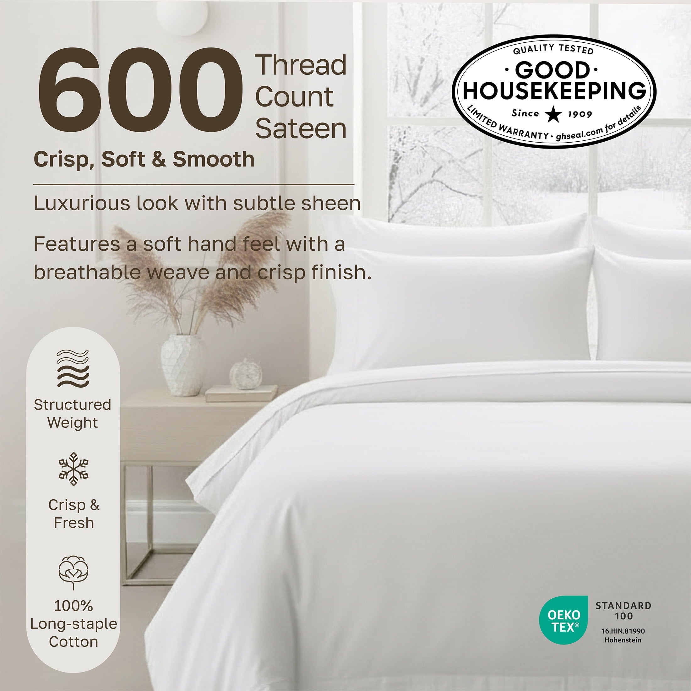 California Design Den 100% Cotton Queen Sheets Set - 600 Thread Count 100% Cotton Sheets Queen, Sateen Deep Pocket Adult/Teen 4 Piece Bed Sh - Image 3