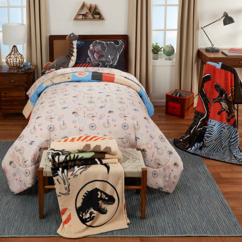 Kids 2 Piece Blue Orange Reversible Dinosaur Comforter and Pillowcase set, Twin/full - Image 3