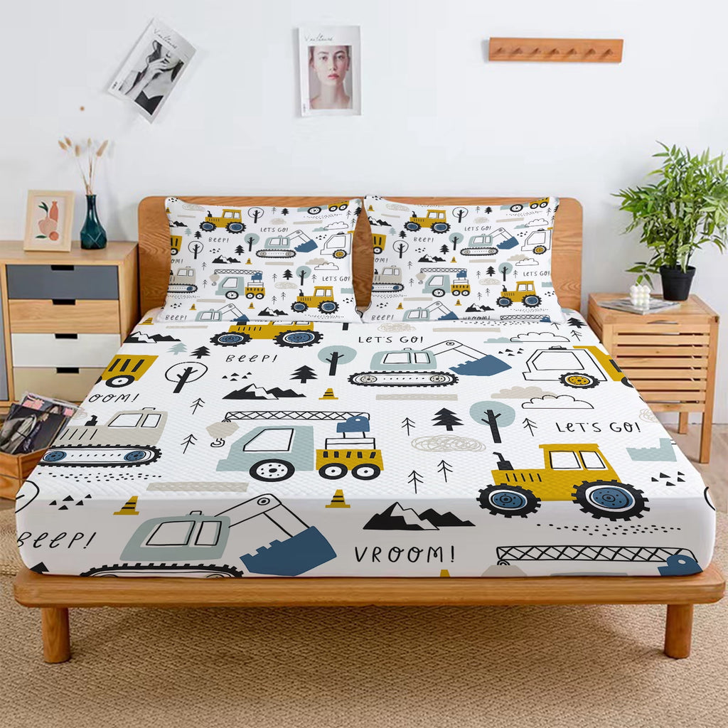 WASFDN Cartoon Excavator Sheet Set for Kids Boys Truck Construction Bedding Set Engineering Vehicle Bed Sheet Sets with 1 Fitted Sheet and 2 - Image 3