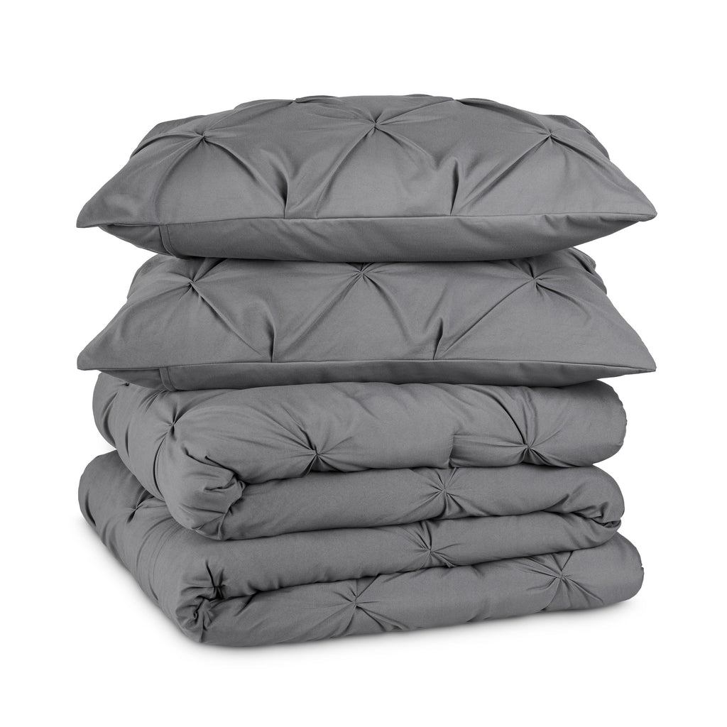Bare Home Pintuck Down Alternative Comforter Set - 3-Pieces - All Seasons - King, Grey - Image 2