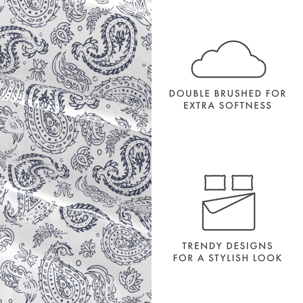 4 Piece Pattern Microfiber Bed Sheets Set, Navy Coarse Paisley, Full - Image 4
