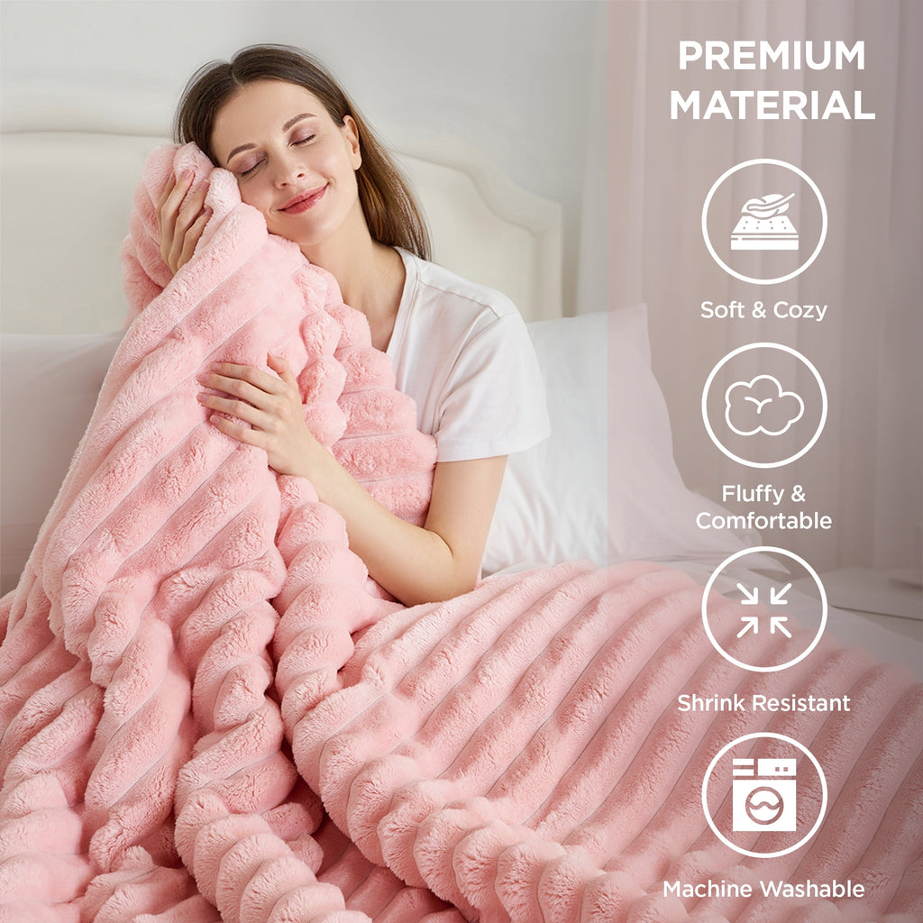 Full/Queen Size Comforter Set, Fluffy Ribbed Plush Comforter Set, 3-Piece Bedding Set, Pink - Image 5