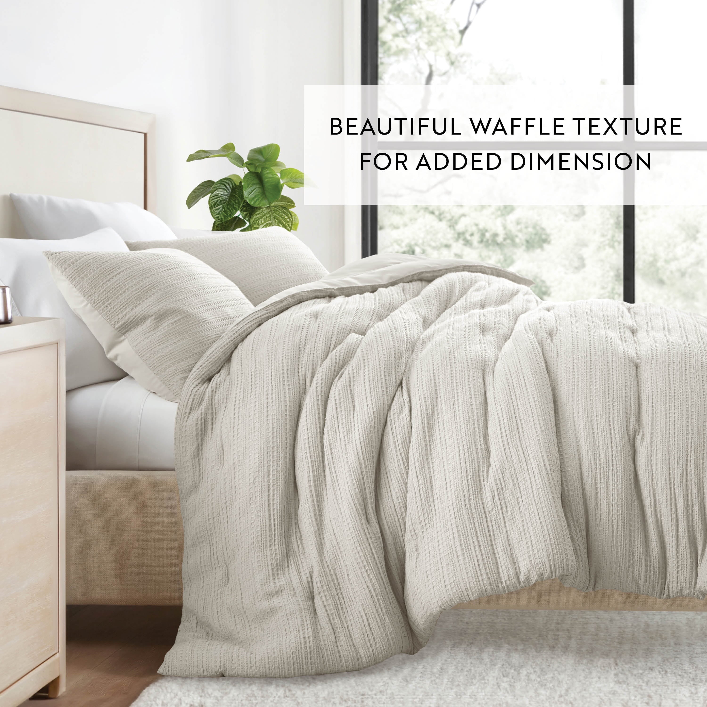 Textured Waffle Comforter Set ins Natural Waffle Comforter Bedding Sets, King/Cal King Size Bedding - Image 2