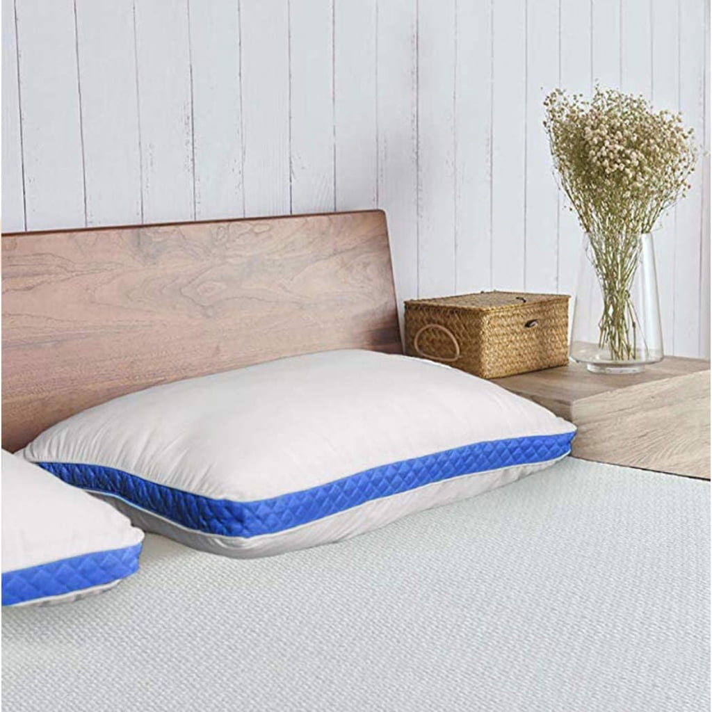 Gusseted Quilted King Size Bed Pillows Set of 2, Blue Bed Pillows for Side Sleepers and Back Sleepers - Image 4
